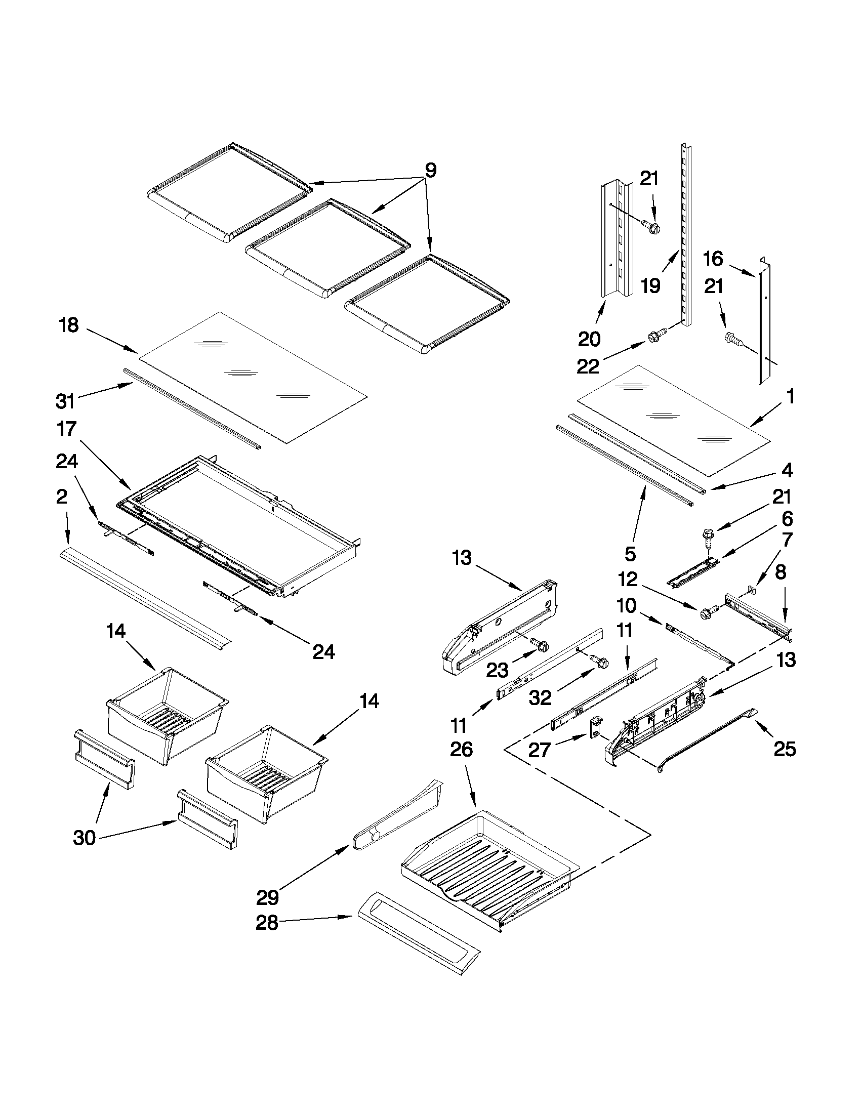 Whirlpool GI0FSAXVY07 shelf parts diagram