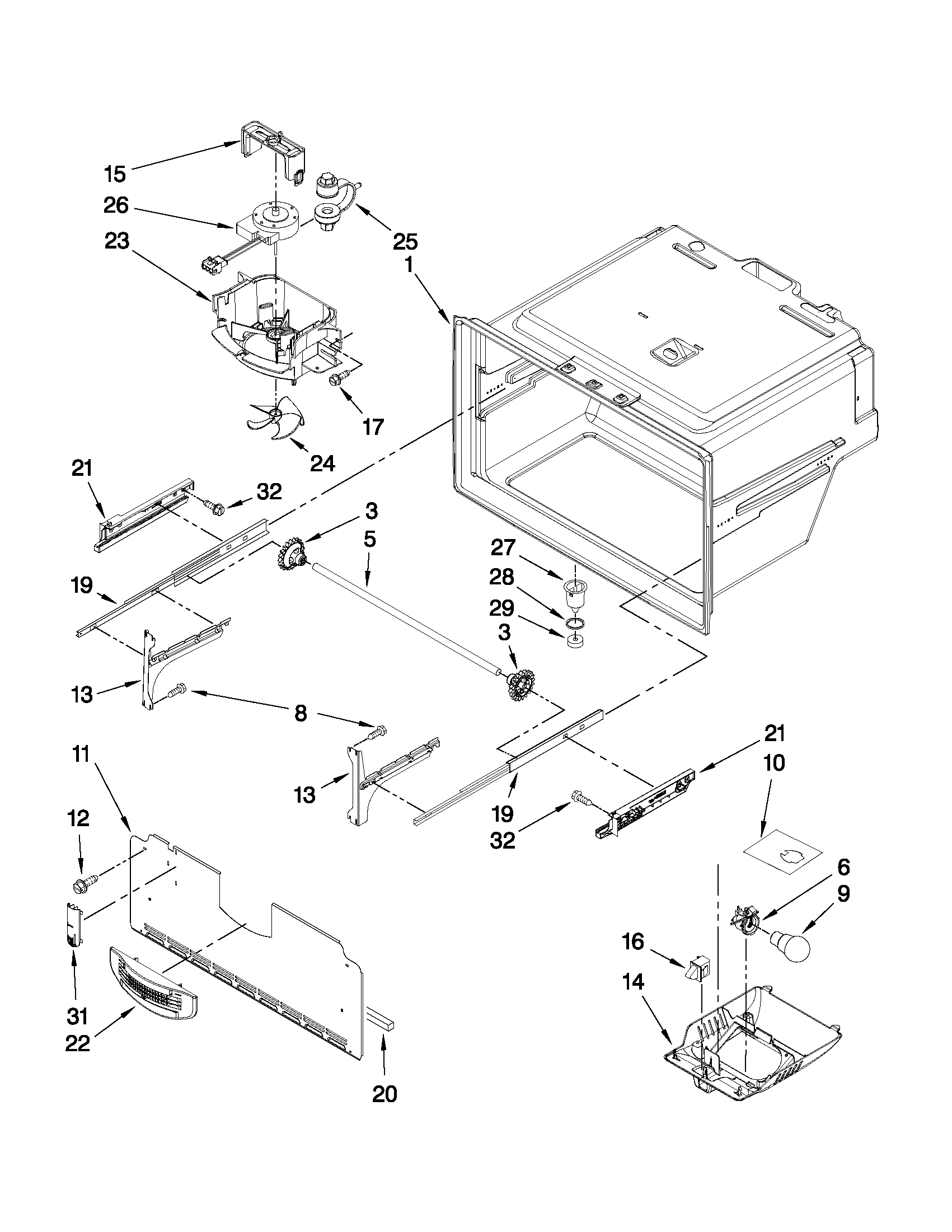 Whirlpool GI0FSAXVY07 freezer liner parts diagram
