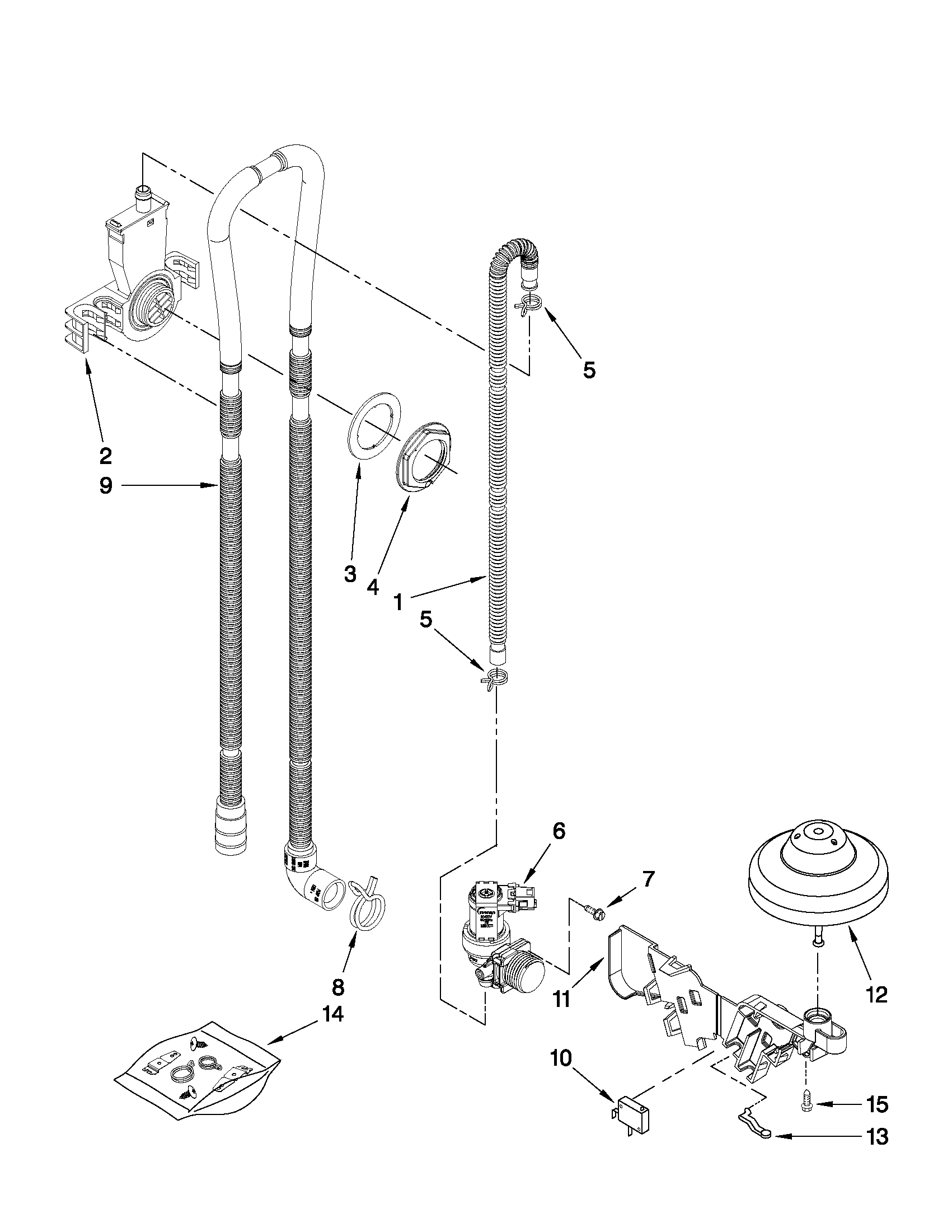 Whirlpool GU2800XTVQ3 fill, drain and overfill parts diagram