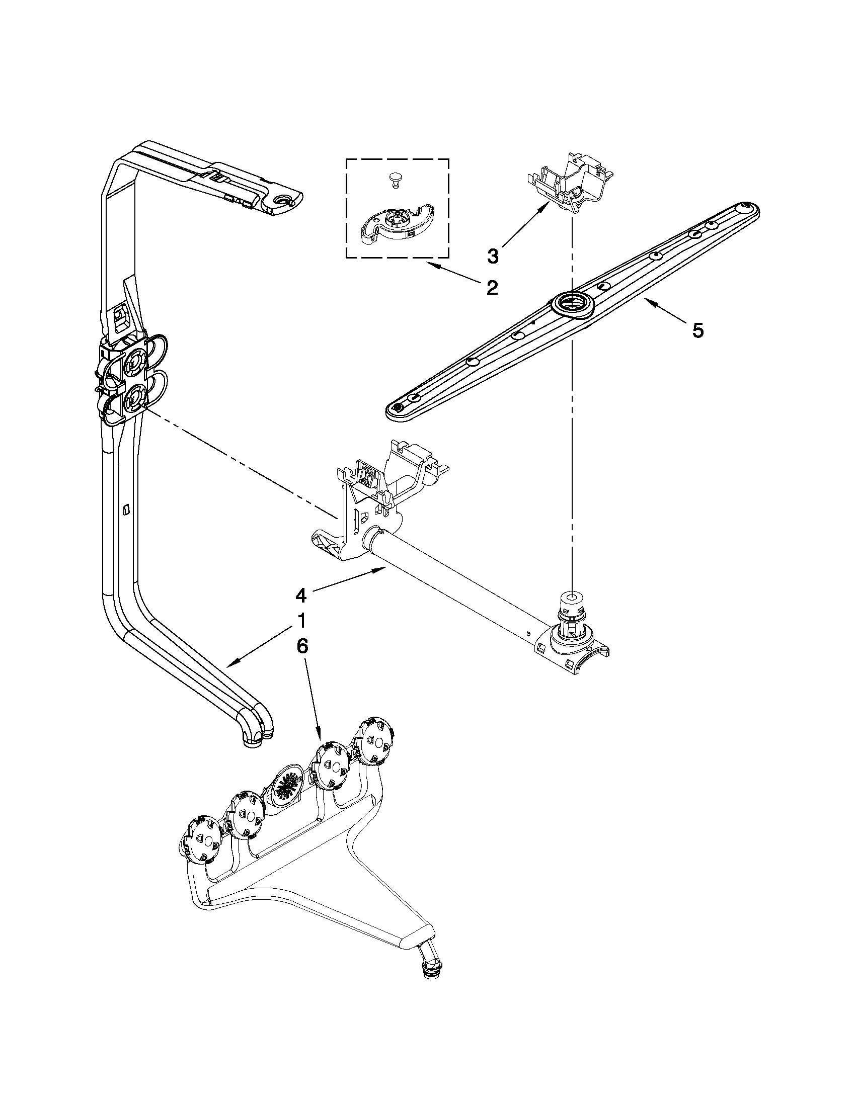 Whirlpool GU2800XTVQ3 upper wash and rinse parts diagram