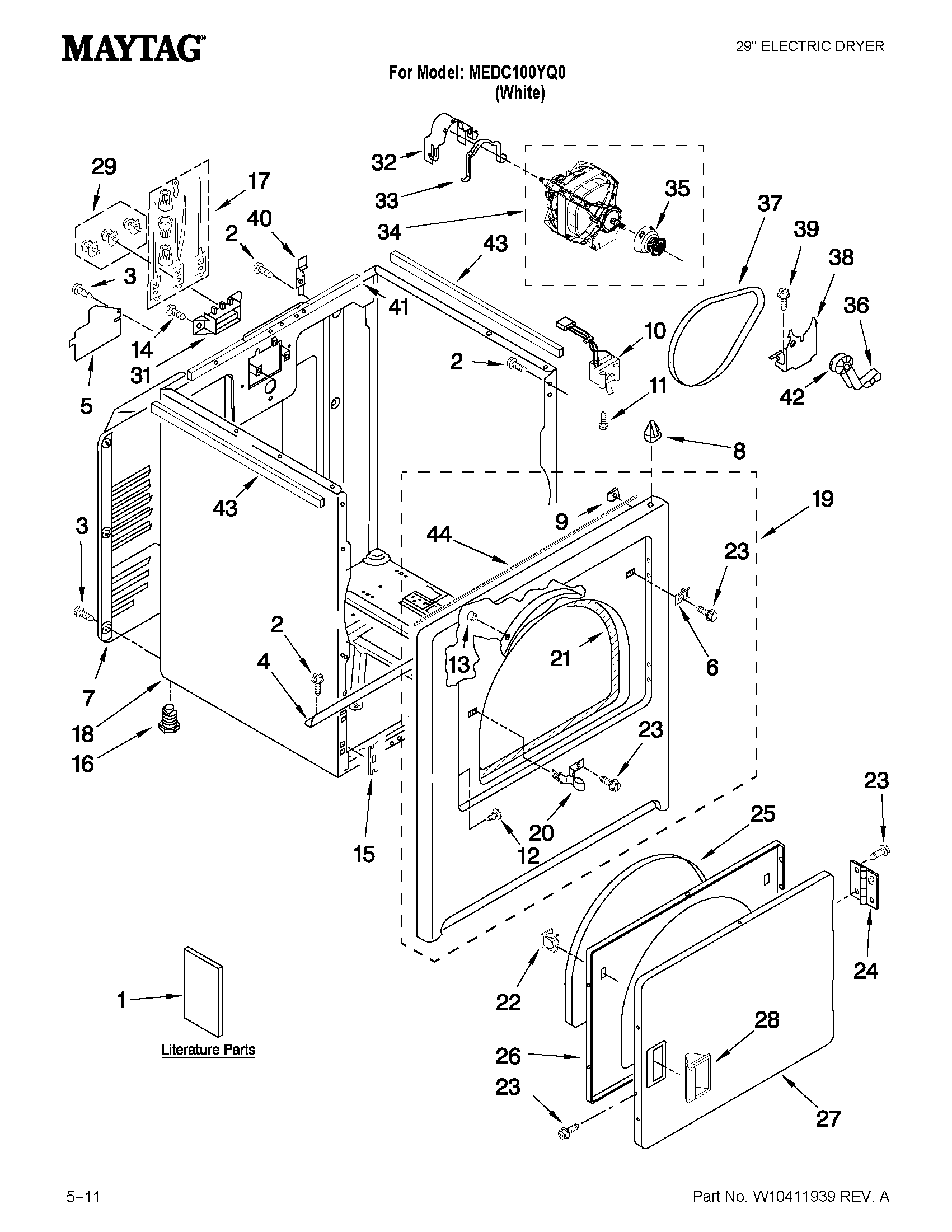Maytag MEDC100YQ0 cabinet parts diagram