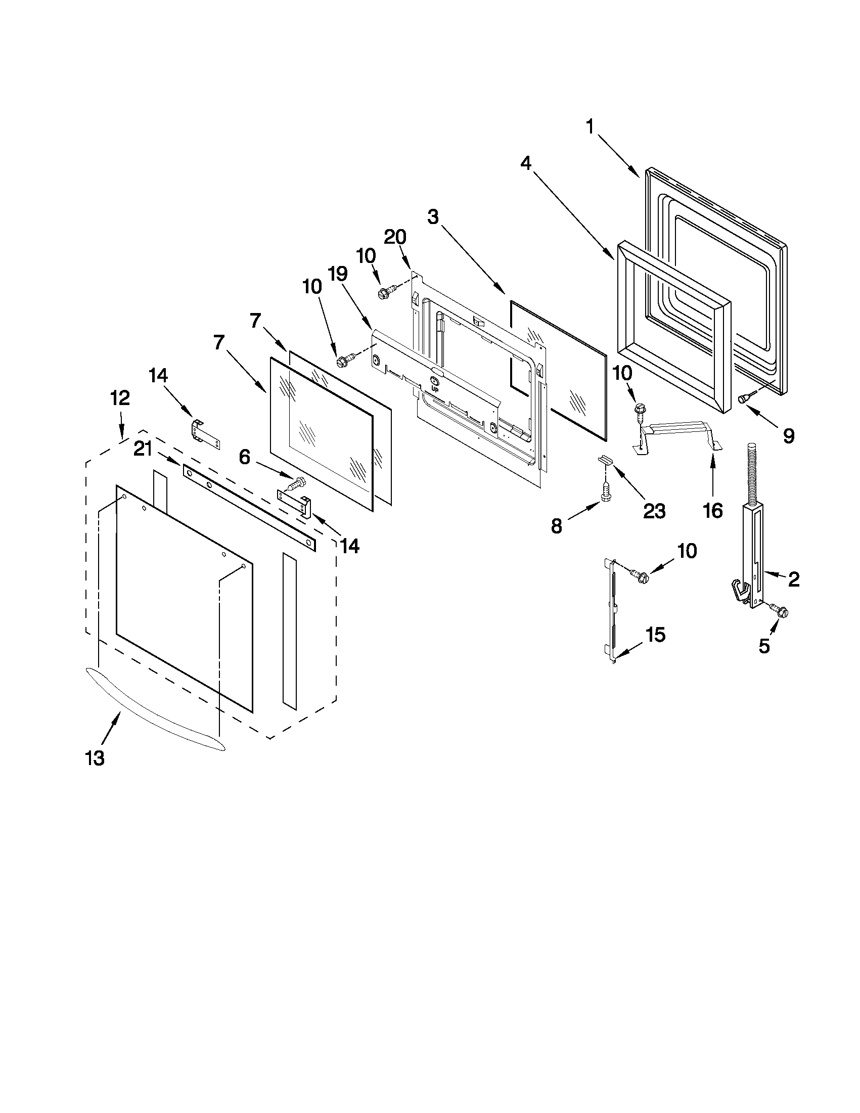 KitchenAid KEBC167VSS02 oven door parts diagram