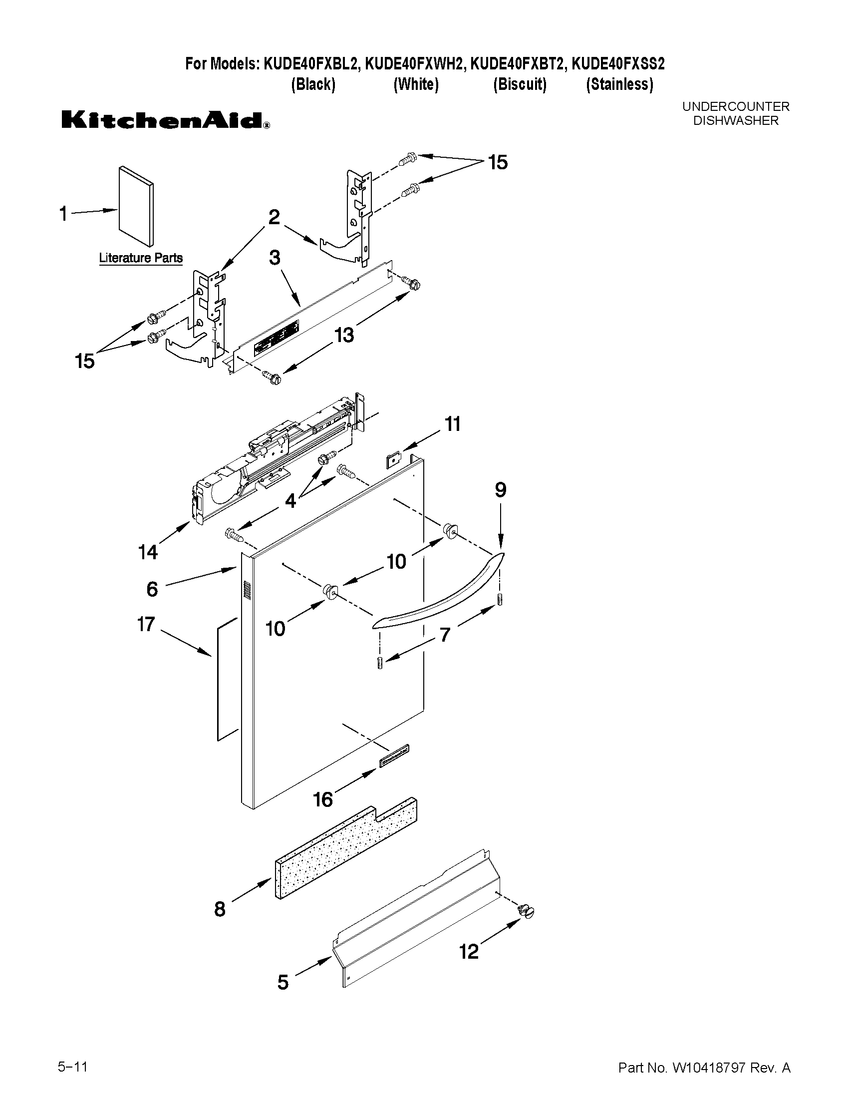 KitchenAid KUDE40FXSS2 door and panel parts diagram