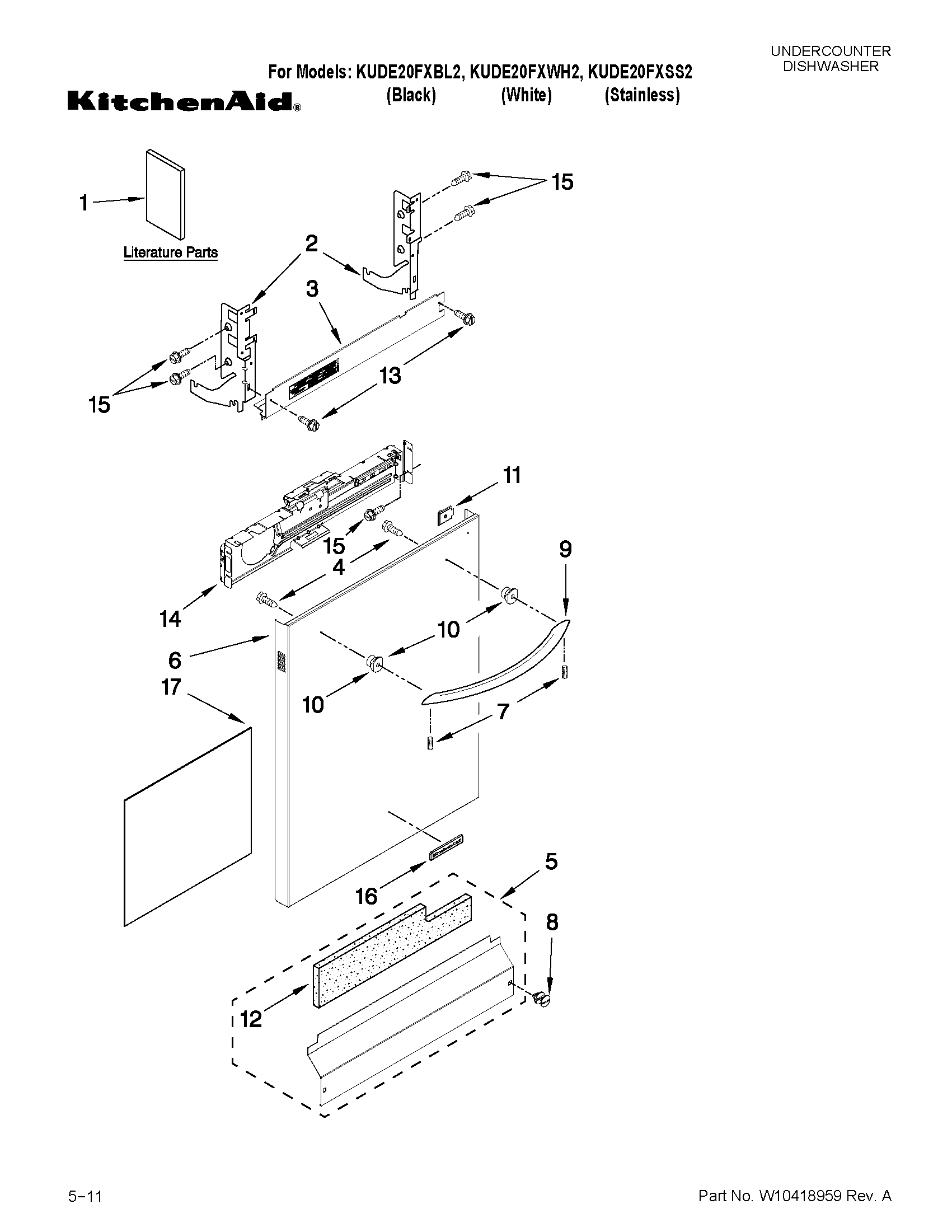 KitchenAid KUDE20FXSS2 door and panel parts diagram