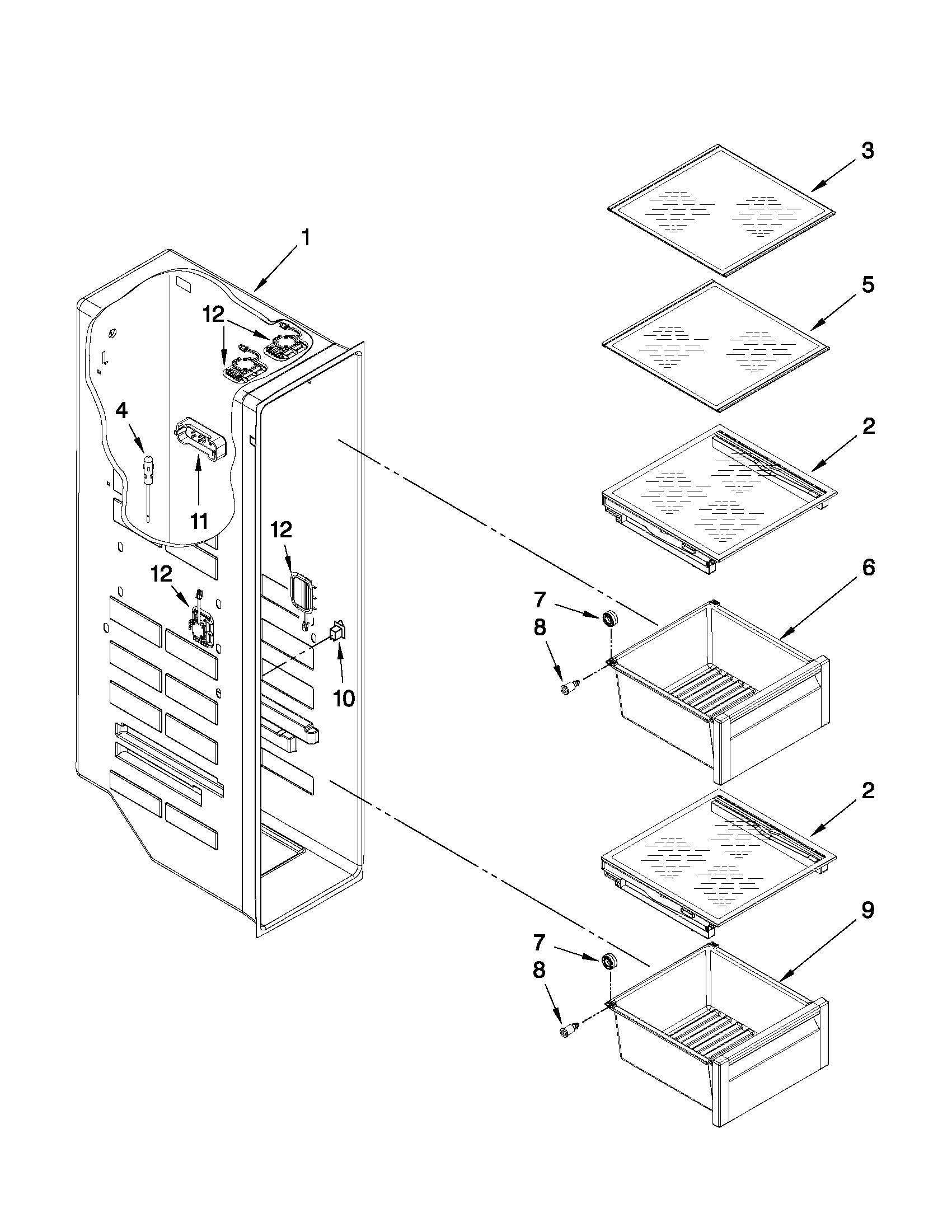 Whirlpool GSS26C5XXY00 freezer liner parts diagram