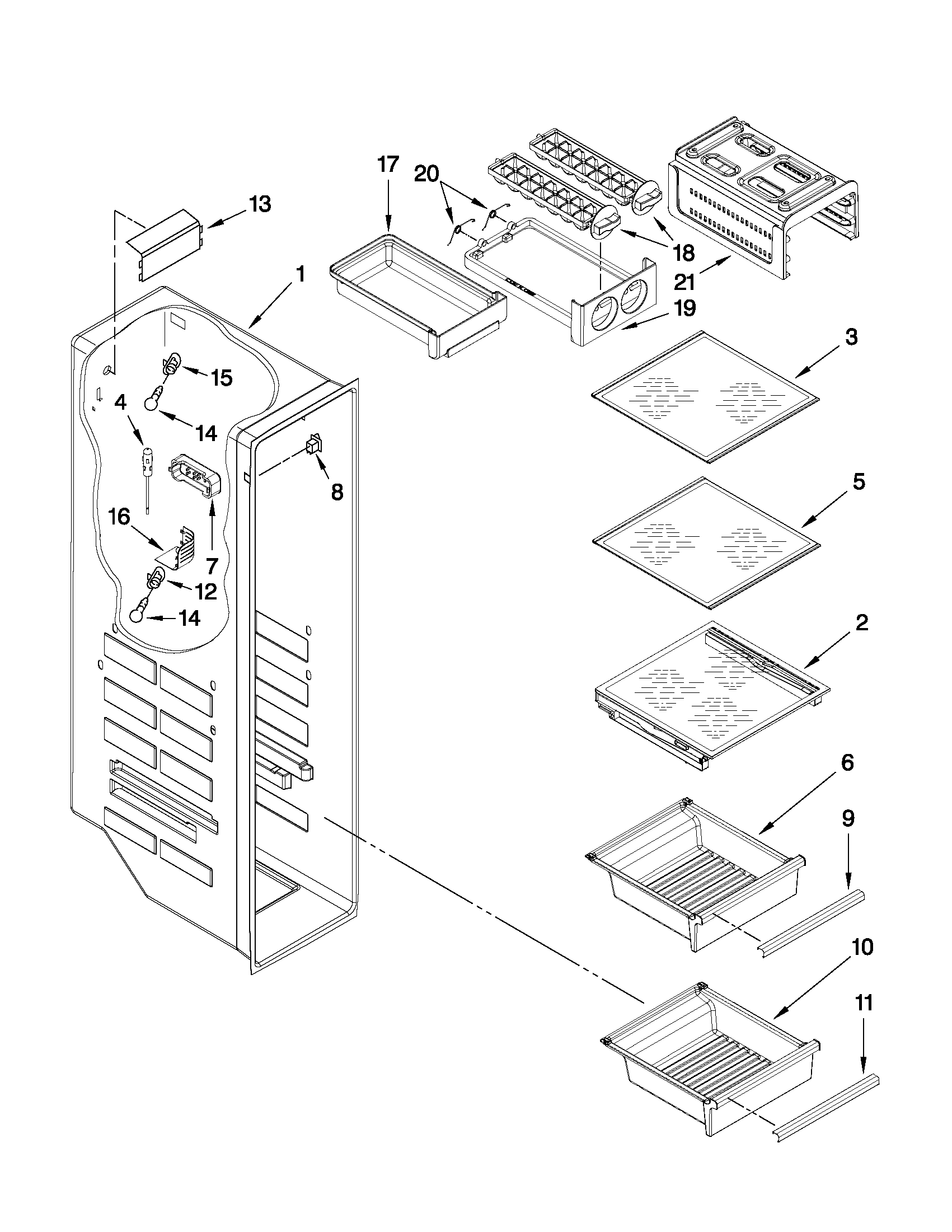 Whirlpool 6WSC21N4XD02 freezer liner parts diagram