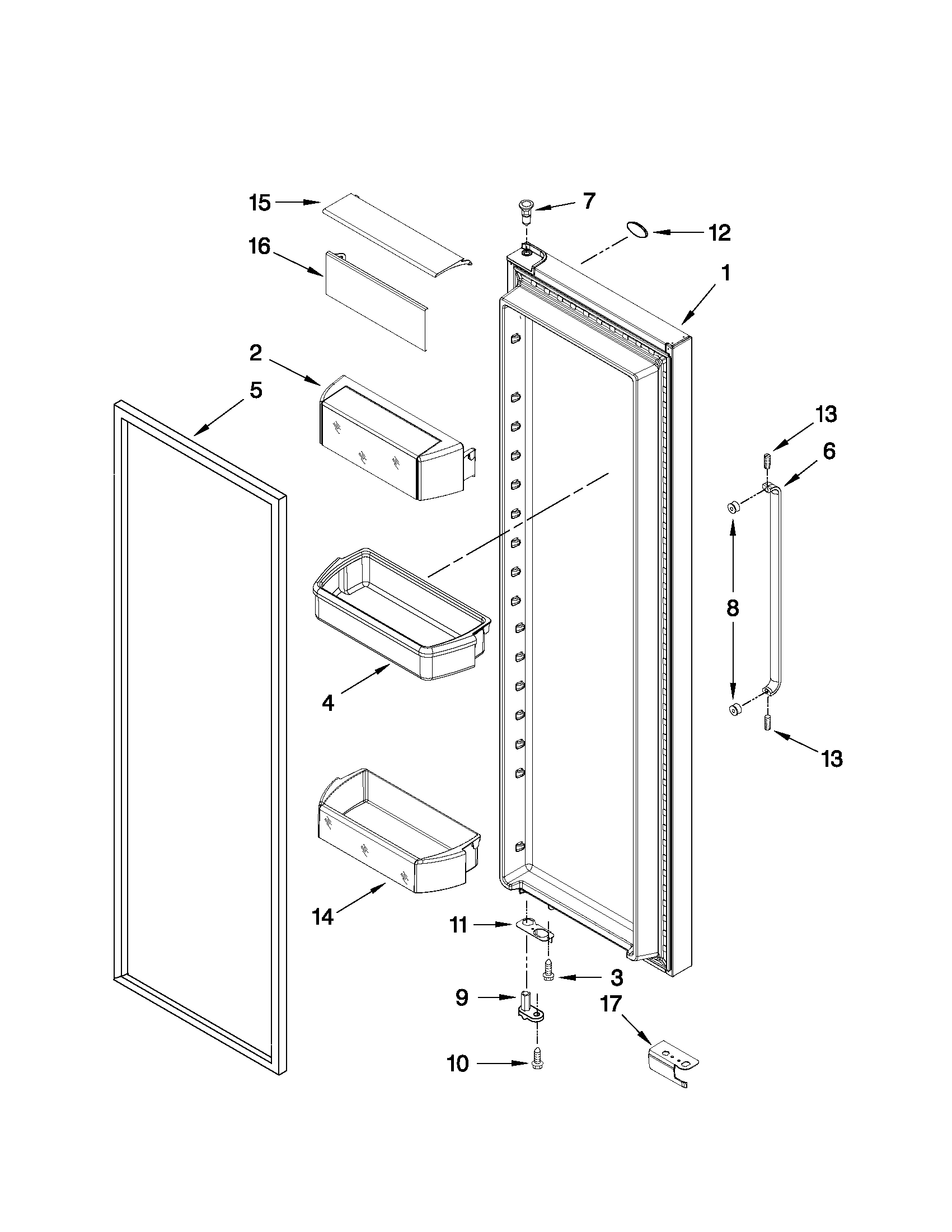 Whirlpool 6WSC21N4XD02 refrigerator door parts diagram