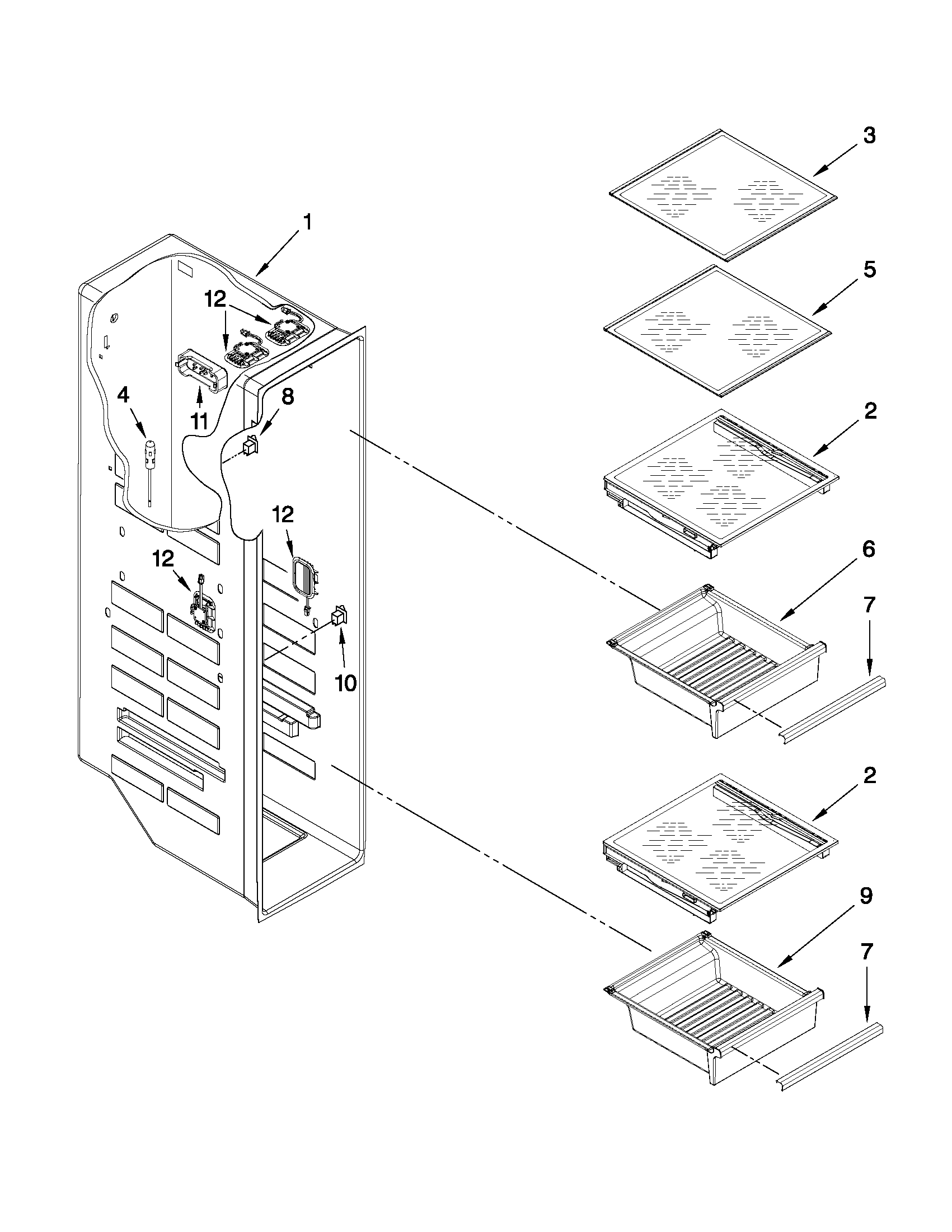 Whirlpool 6WSC20C6XW02 freezer liner parts diagram