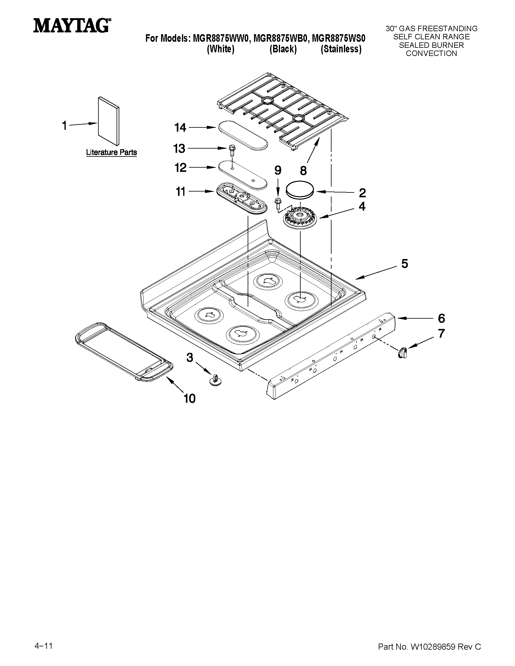 Maytag MGR8875WW0 cooktop parts diagram