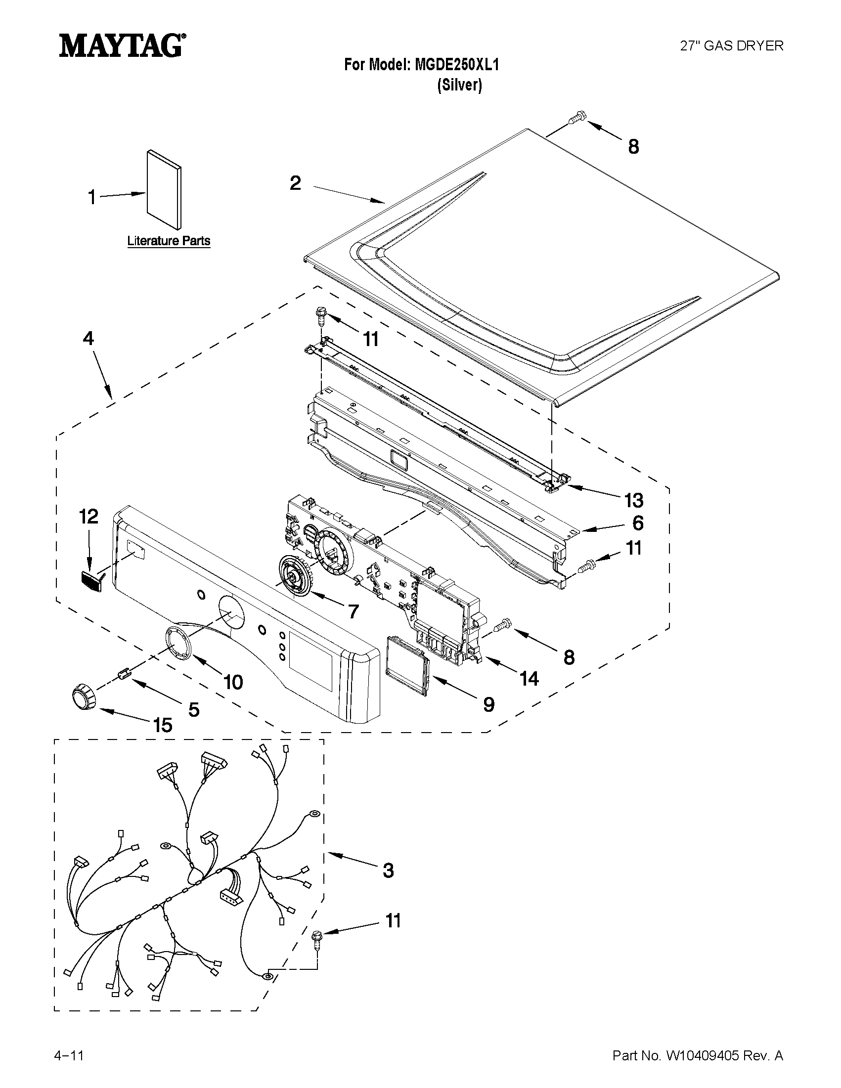 Maytag MGDE250XL1 top and console parts diagram