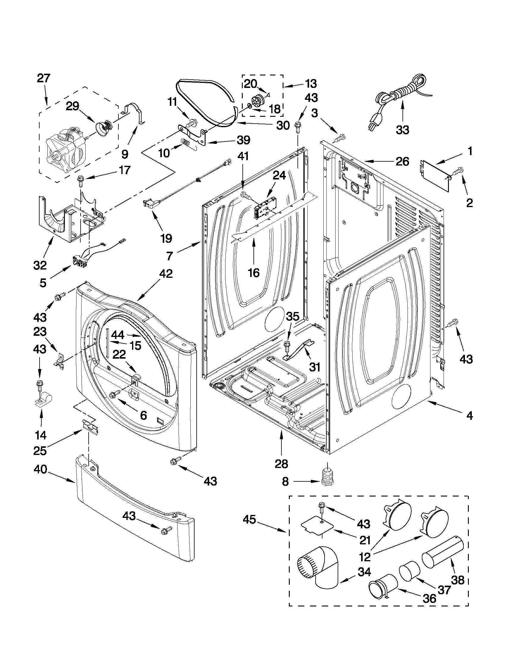 Maytag MGDE250XL1 cabinet parts diagram