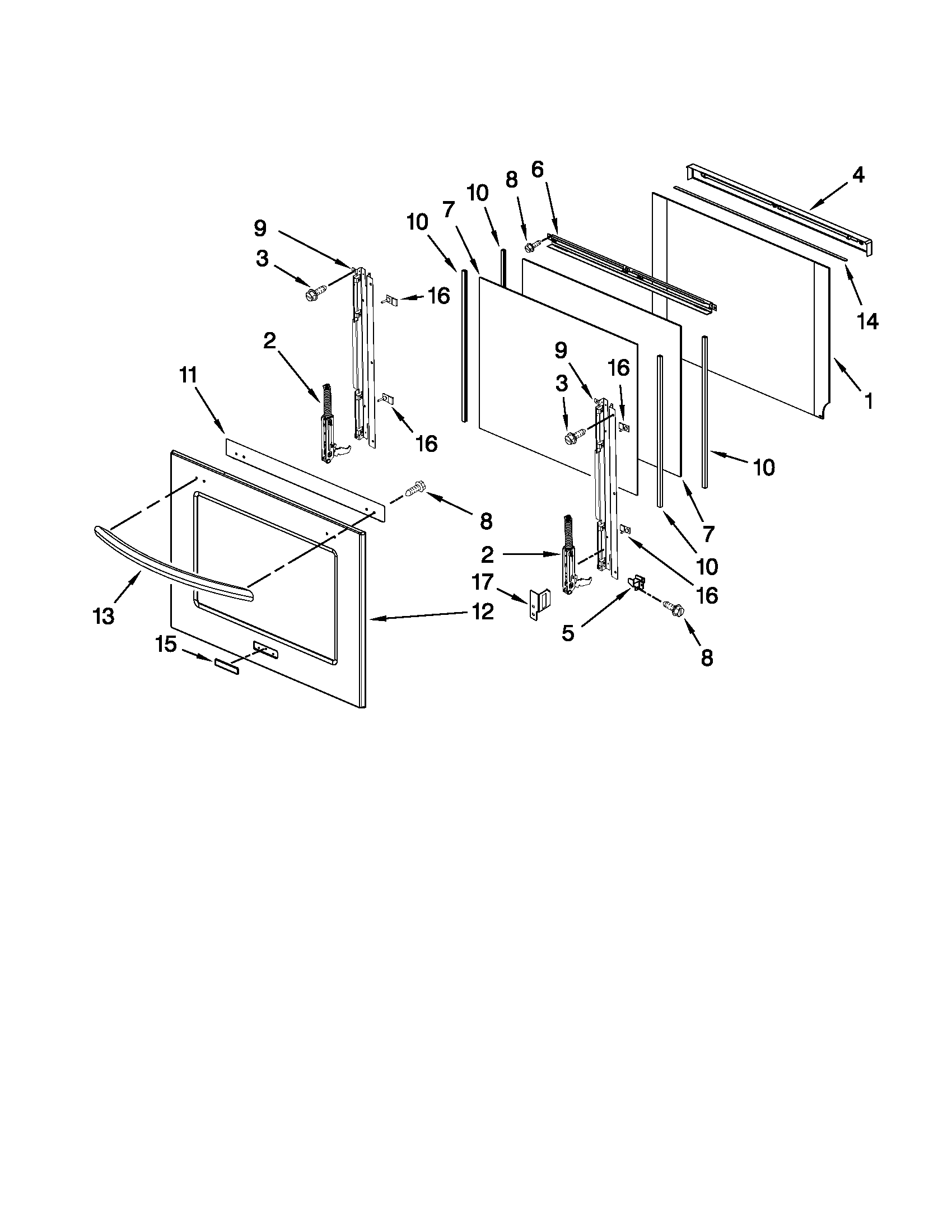 KitchenAid KEBK101SSS04 oven door parts diagram