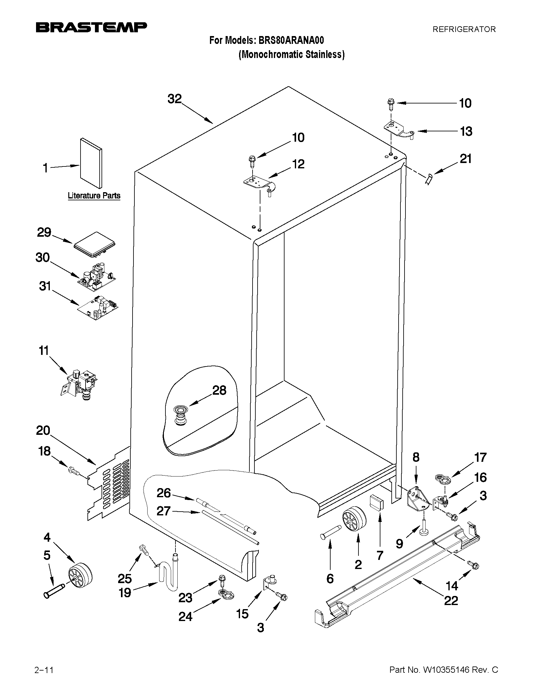 Whirlpool BRS80ARANA00 cabinet parts diagram