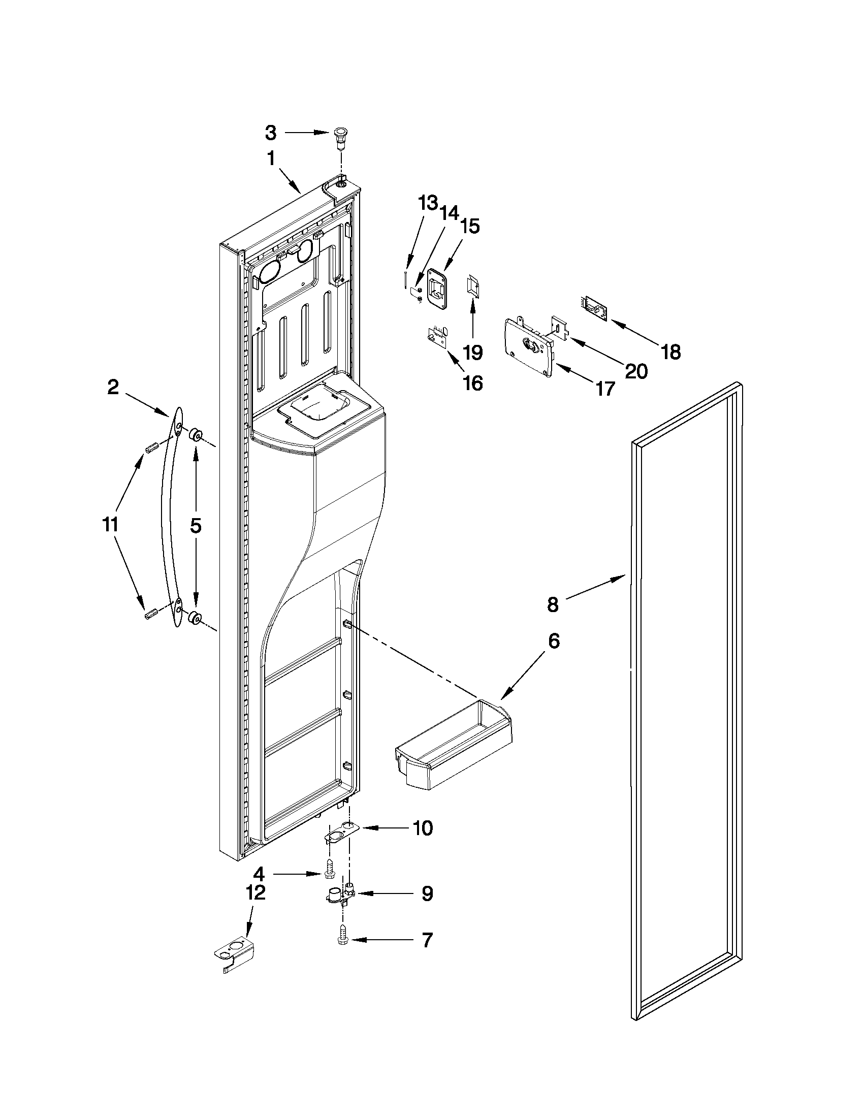 Whirlpool BRS80ARANA00 freezer door parts diagram