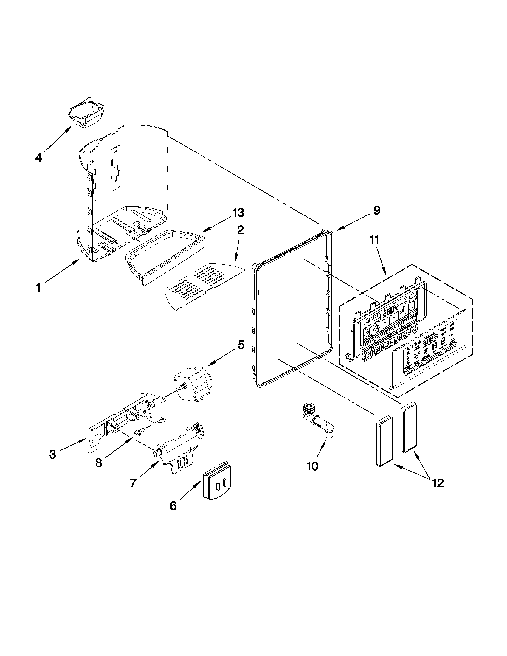 Whirlpool BRS80ARANA00 dispenser front parts diagram