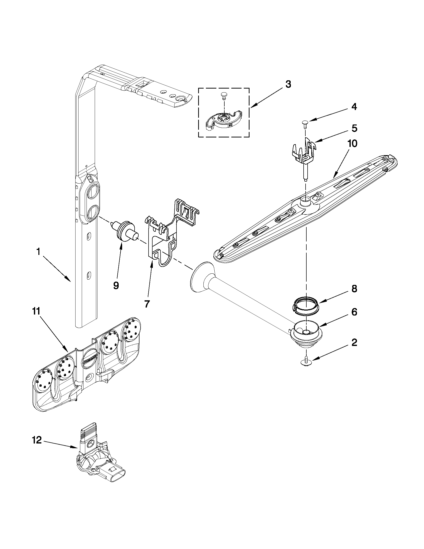 KitchenAid KUDS35FXWH2 upper wash and rinse parts diagram