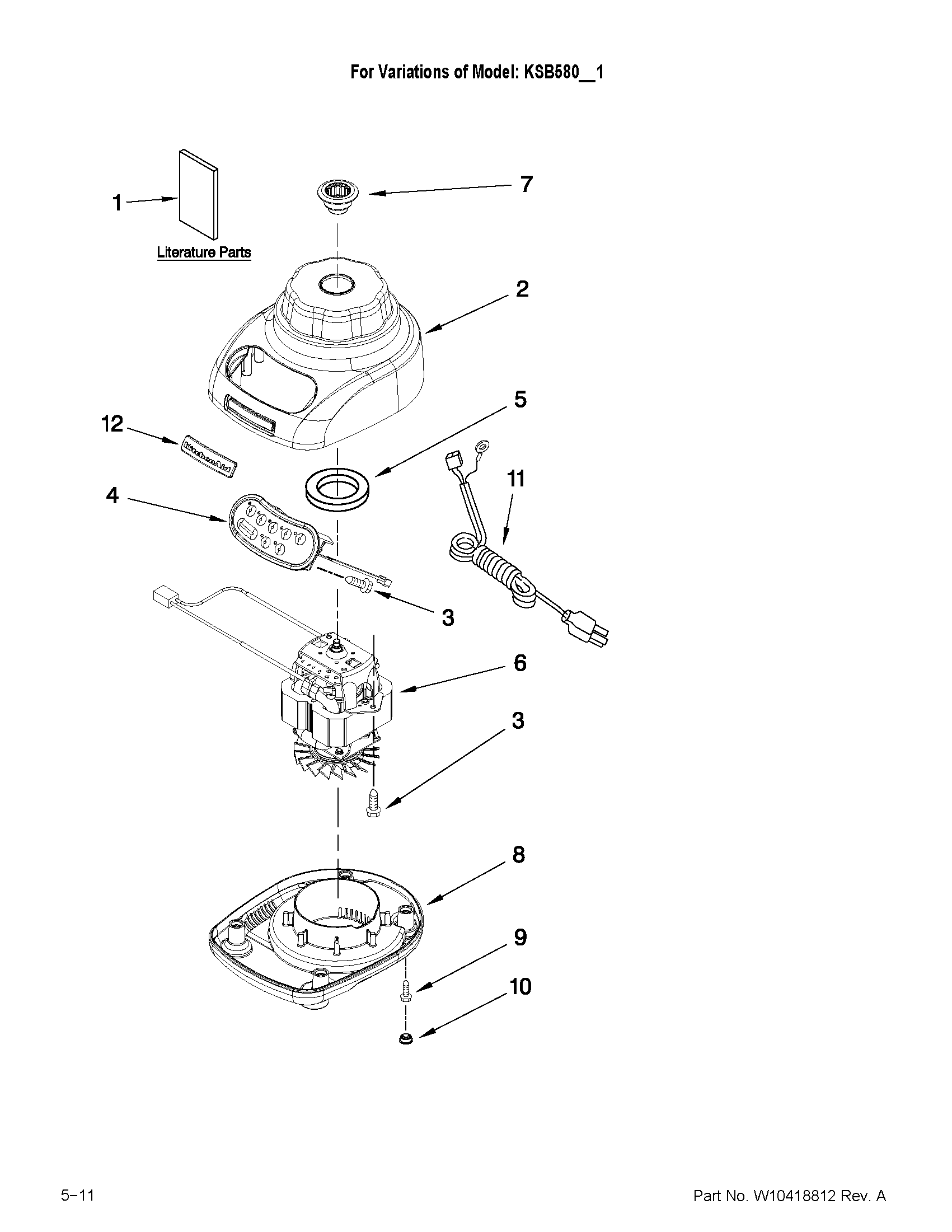 KitchenAid KSB580CR1 unit parts diagram