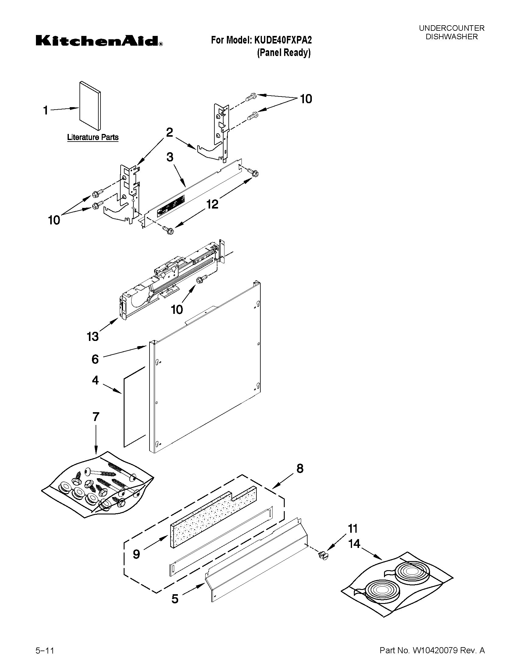 KitchenAid KUDE40FXPA2 door and panel parts diagram