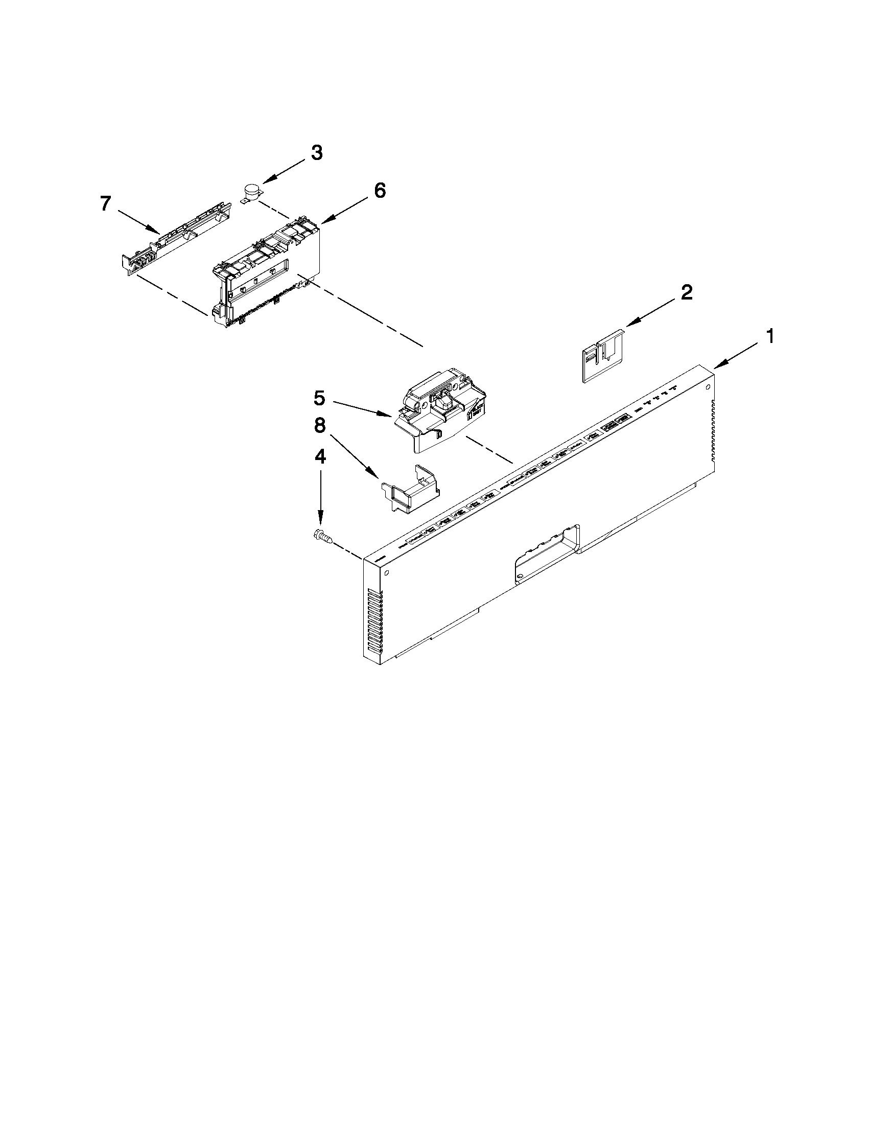 KitchenAid KUDE40FXPA2 control panel and latch parts diagram