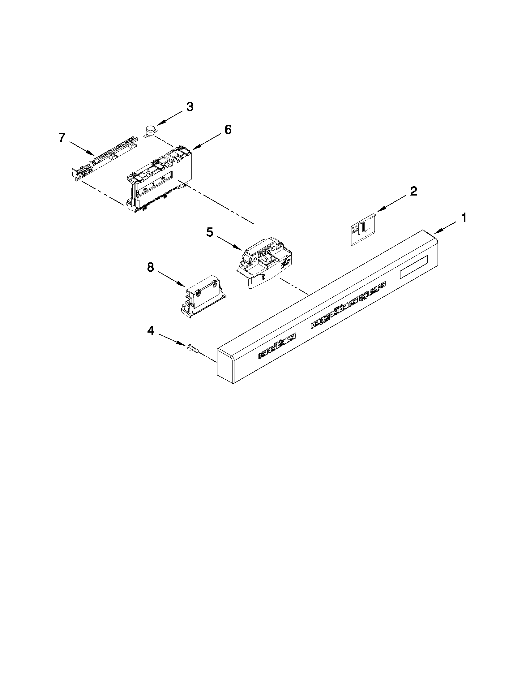 KitchenAid KUDS30CXWH2 control panel and latch parts diagram