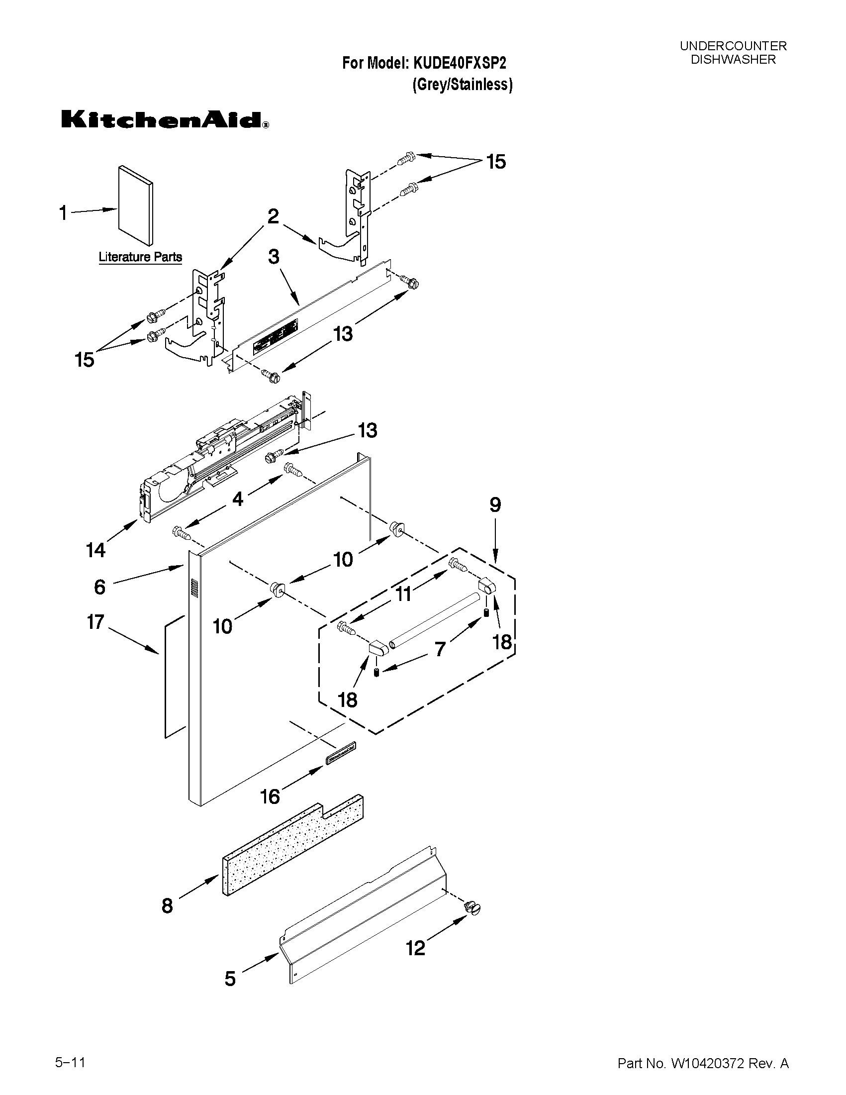 KitchenAid KUDE40FXSP2 door and panel parts diagram
