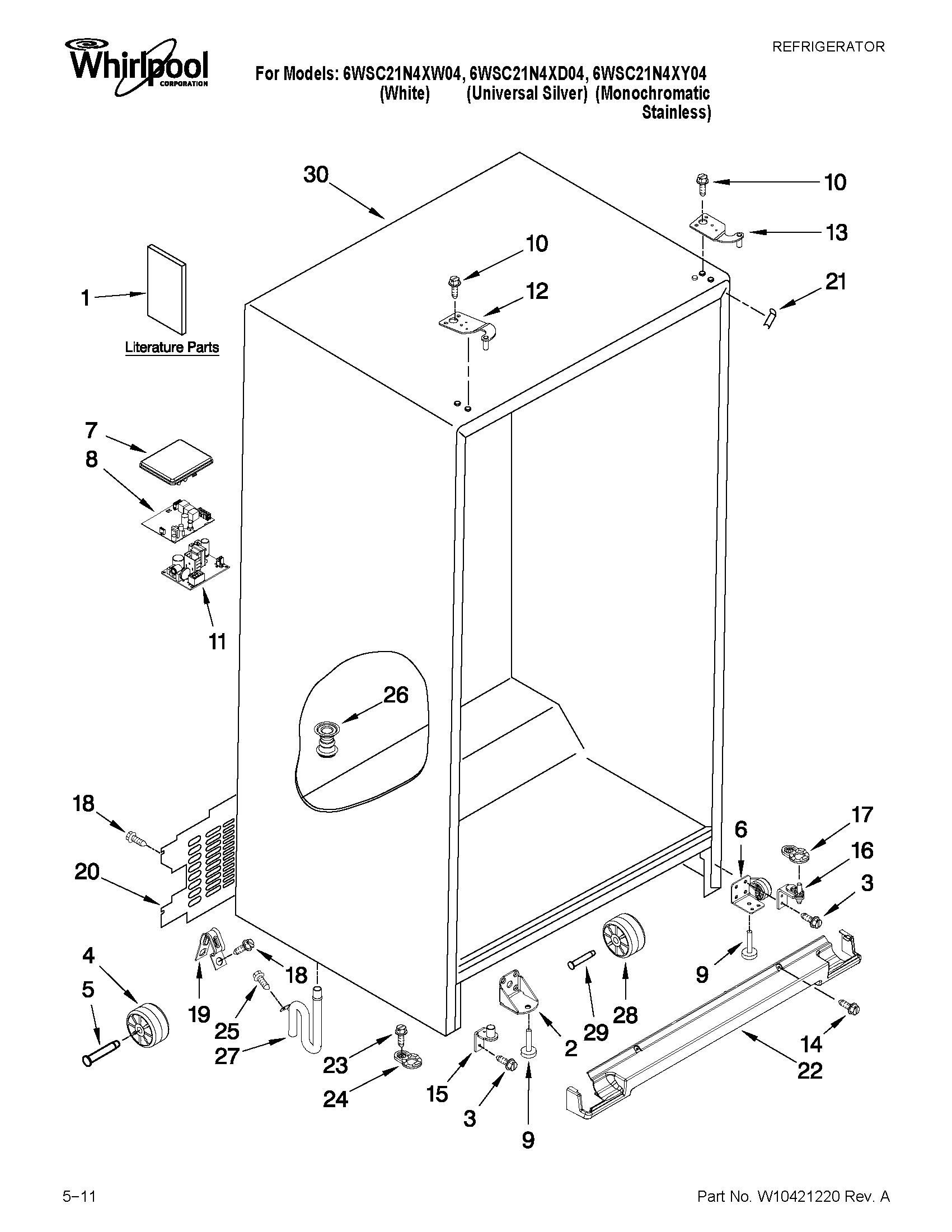 Whirlpool 6WSC21N4XY04 cabinet parts diagram