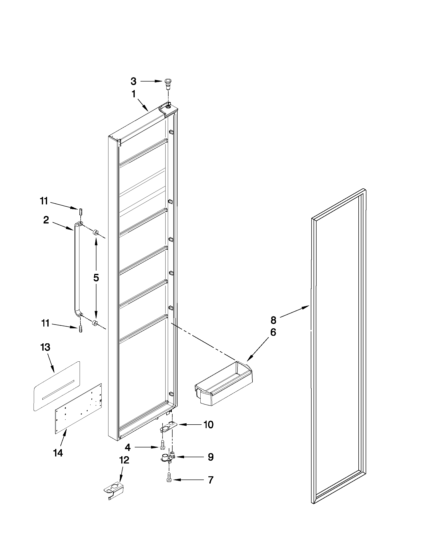 Whirlpool 6WSC21N4XY04 freezer door parts diagram