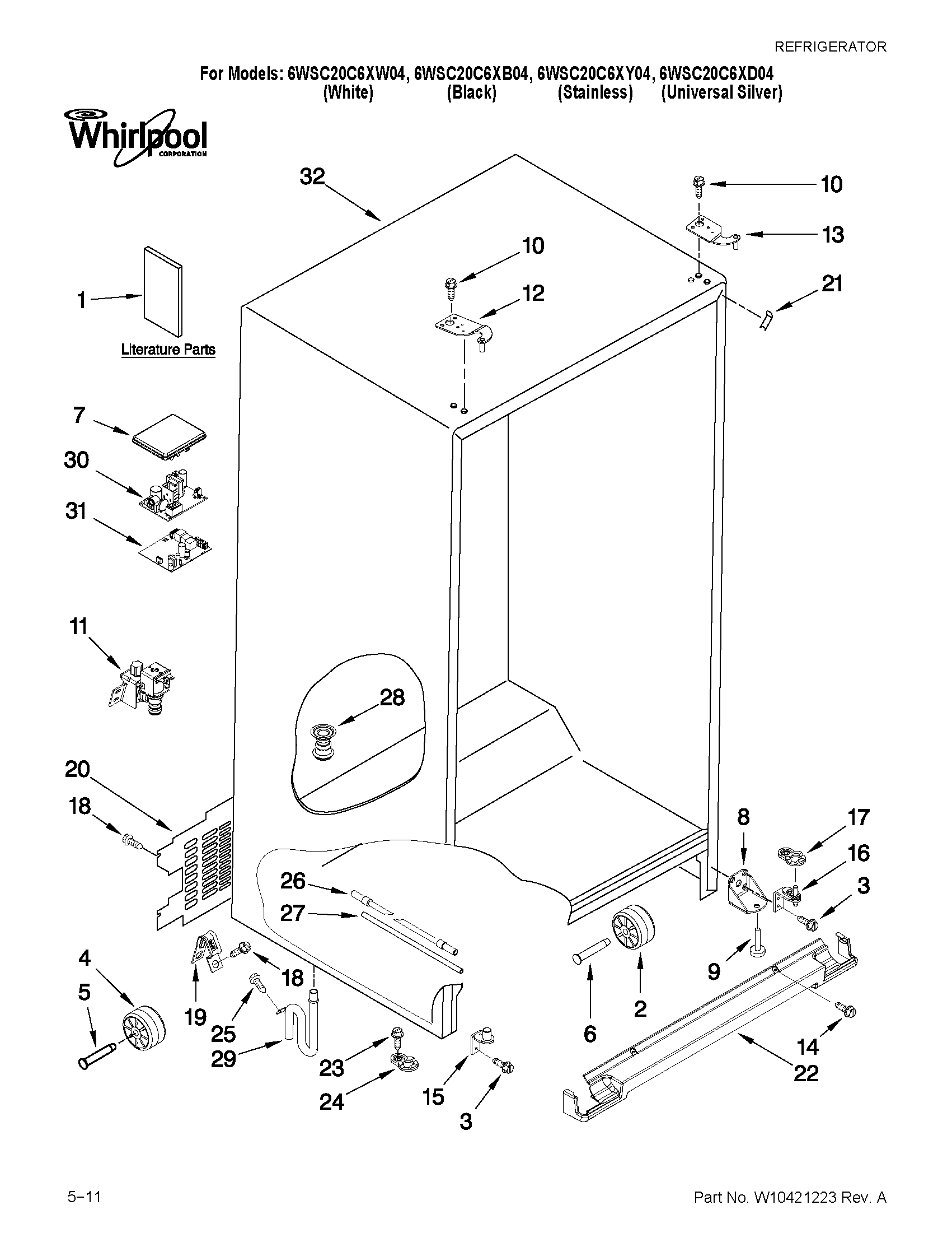 Whirlpool 6WSC20C6XY04 cabinet parts diagram
