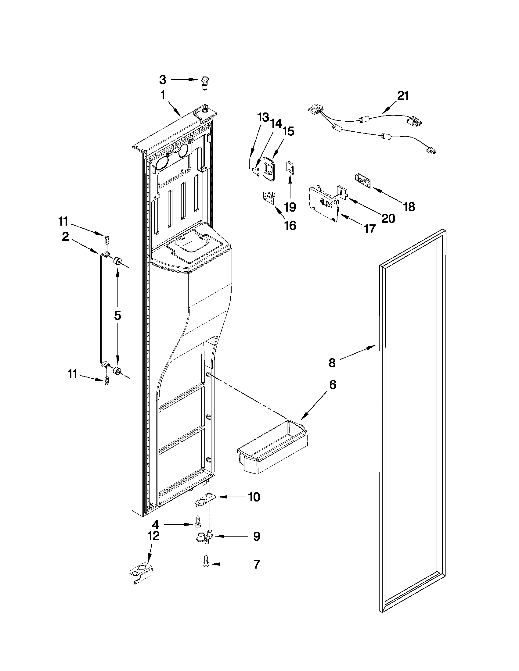 Whirlpool 6WSC20C6XY04 freezer door parts diagram