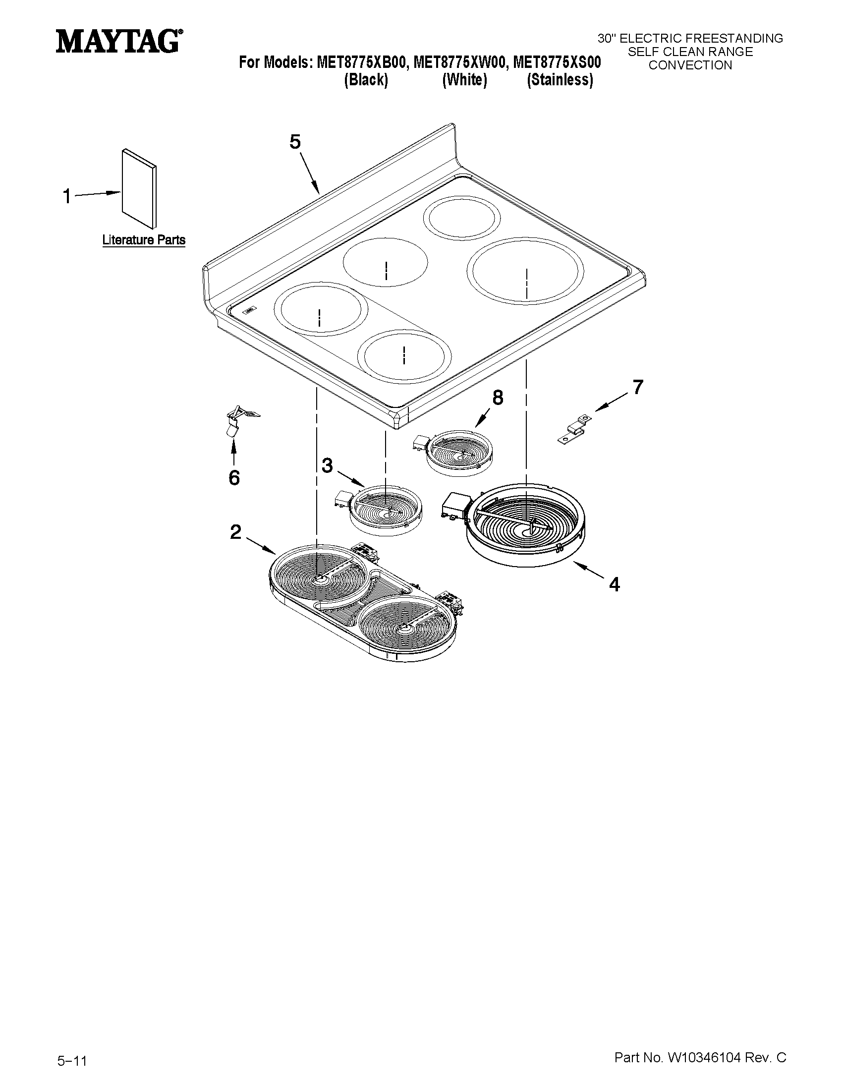 Maytag MET8775XW00 cooktop parts diagram