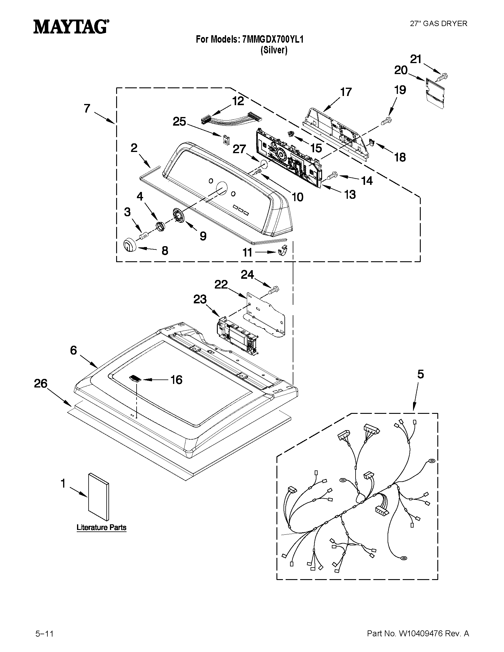 Maytag 7MMGDX700YL1 top and console parts diagram