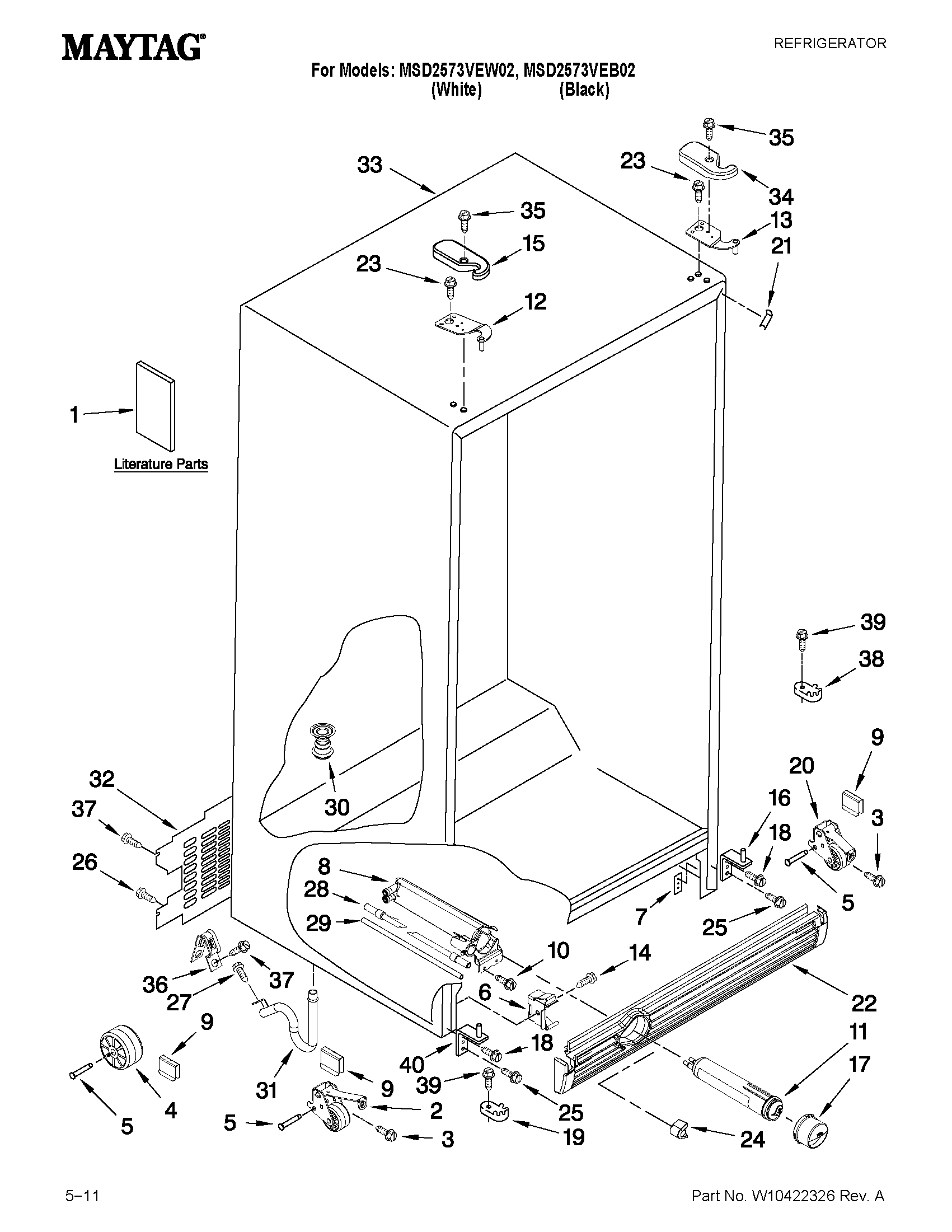 Maytag MSD2573VEW02 cabinet parts diagram