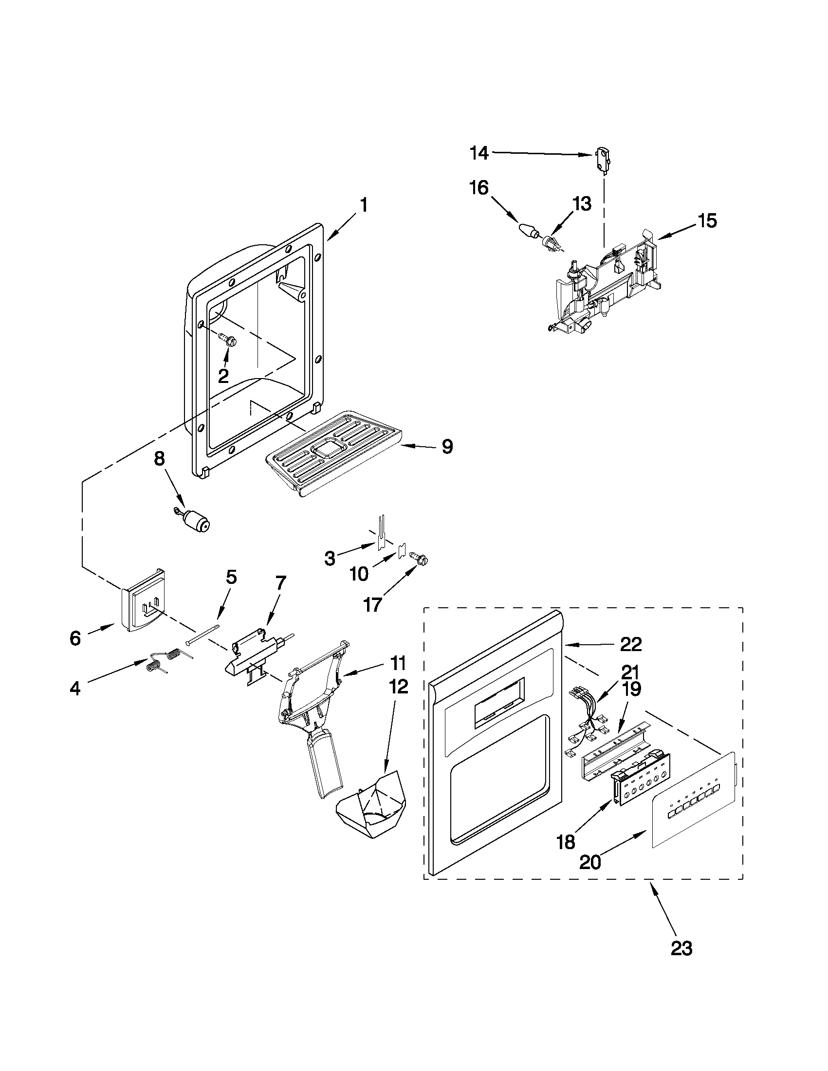 Maytag MSD2573VEW02 dispenser front parts diagram