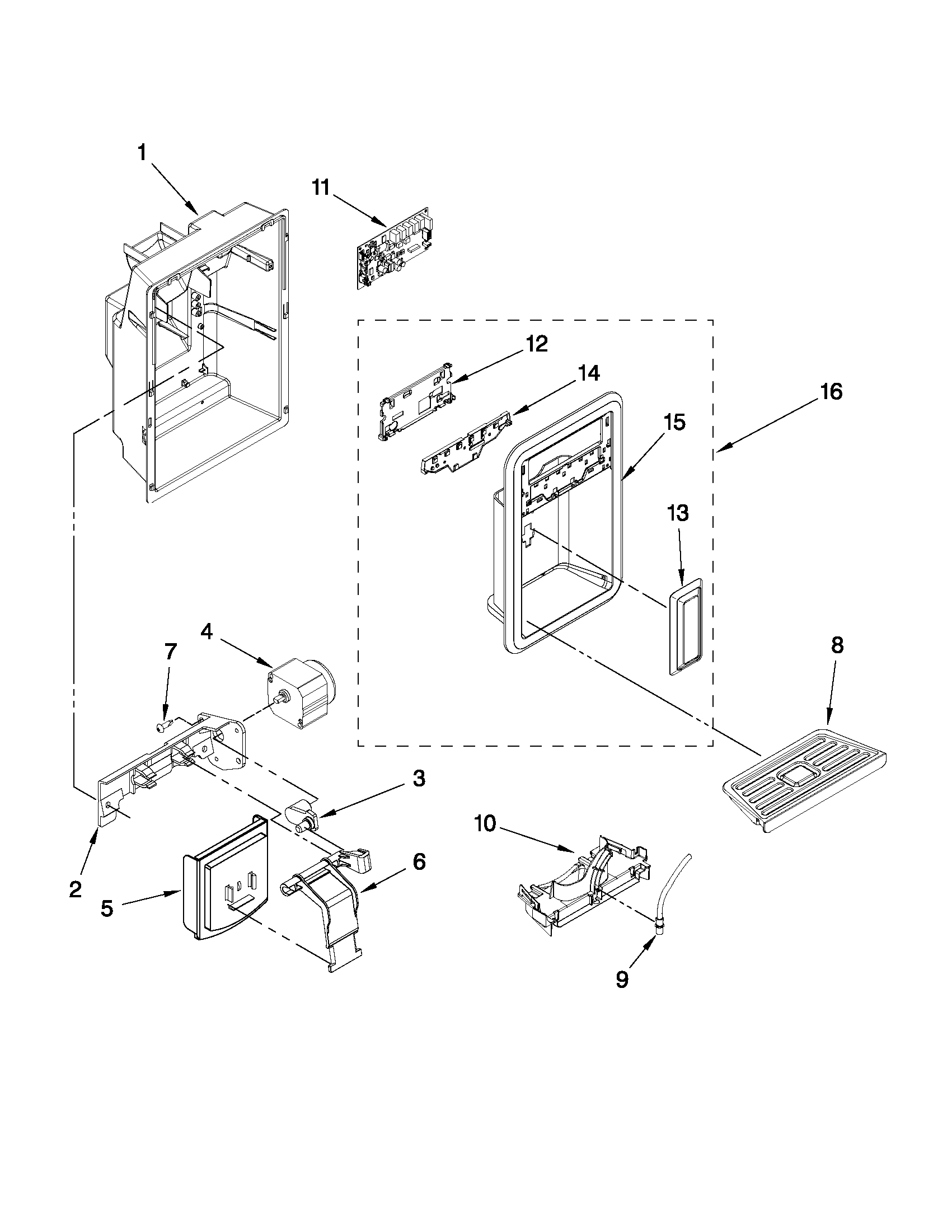 Maytag MSD2574VEB11 dispenser front parts diagram