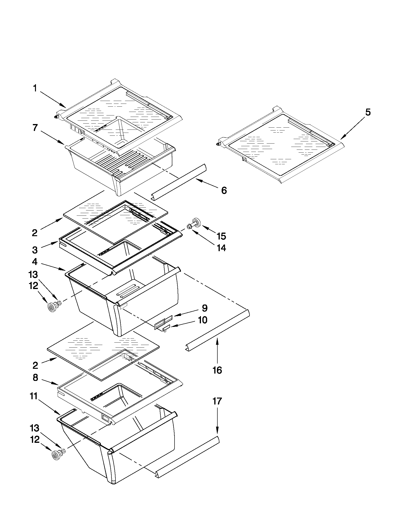 Whirlpool ED5PVEXWS01 refrigerator shelf parts diagram