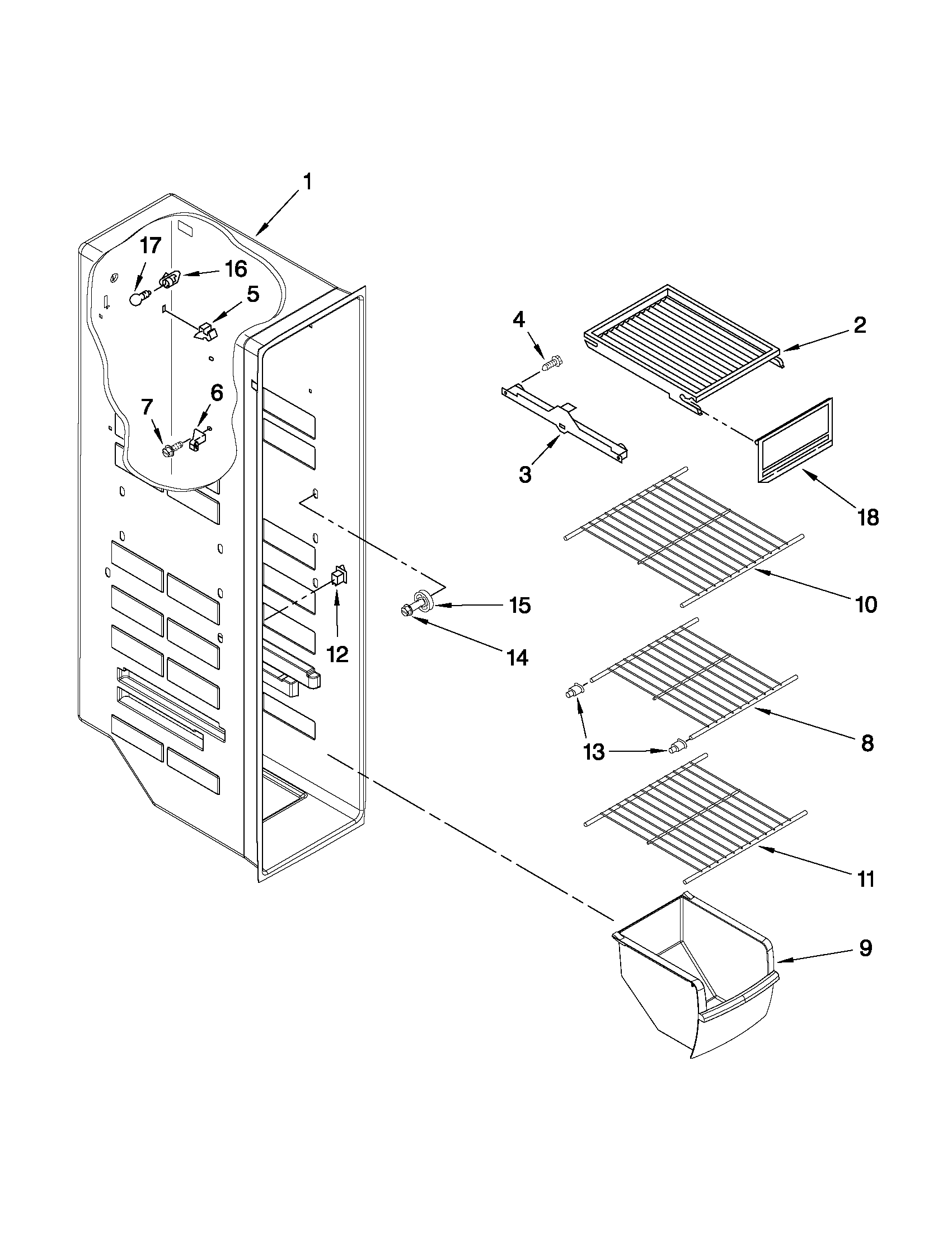 Whirlpool ED5PVEXWS01 freezer liner parts diagram