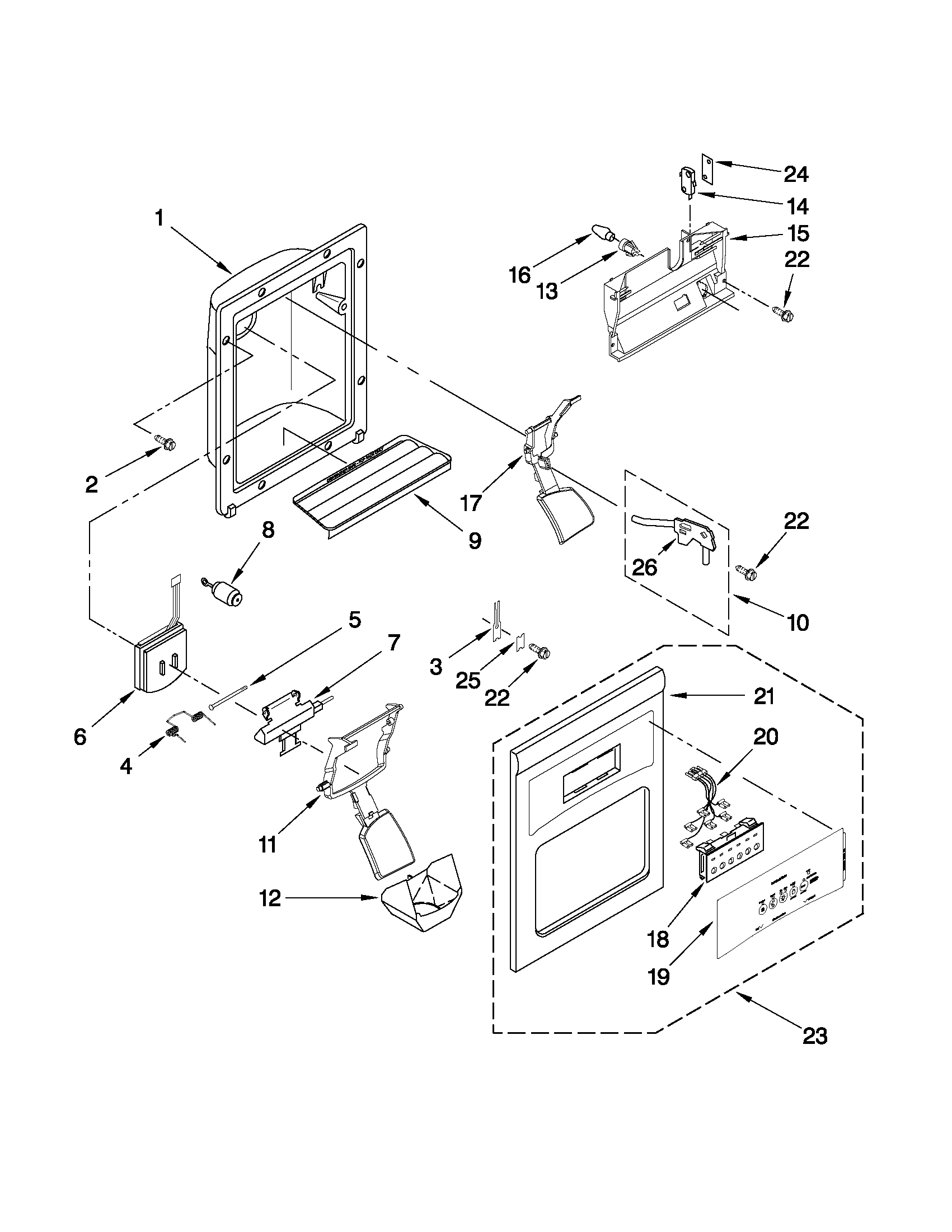 Whirlpool ED5PVEXWS01 dispenser front parts diagram