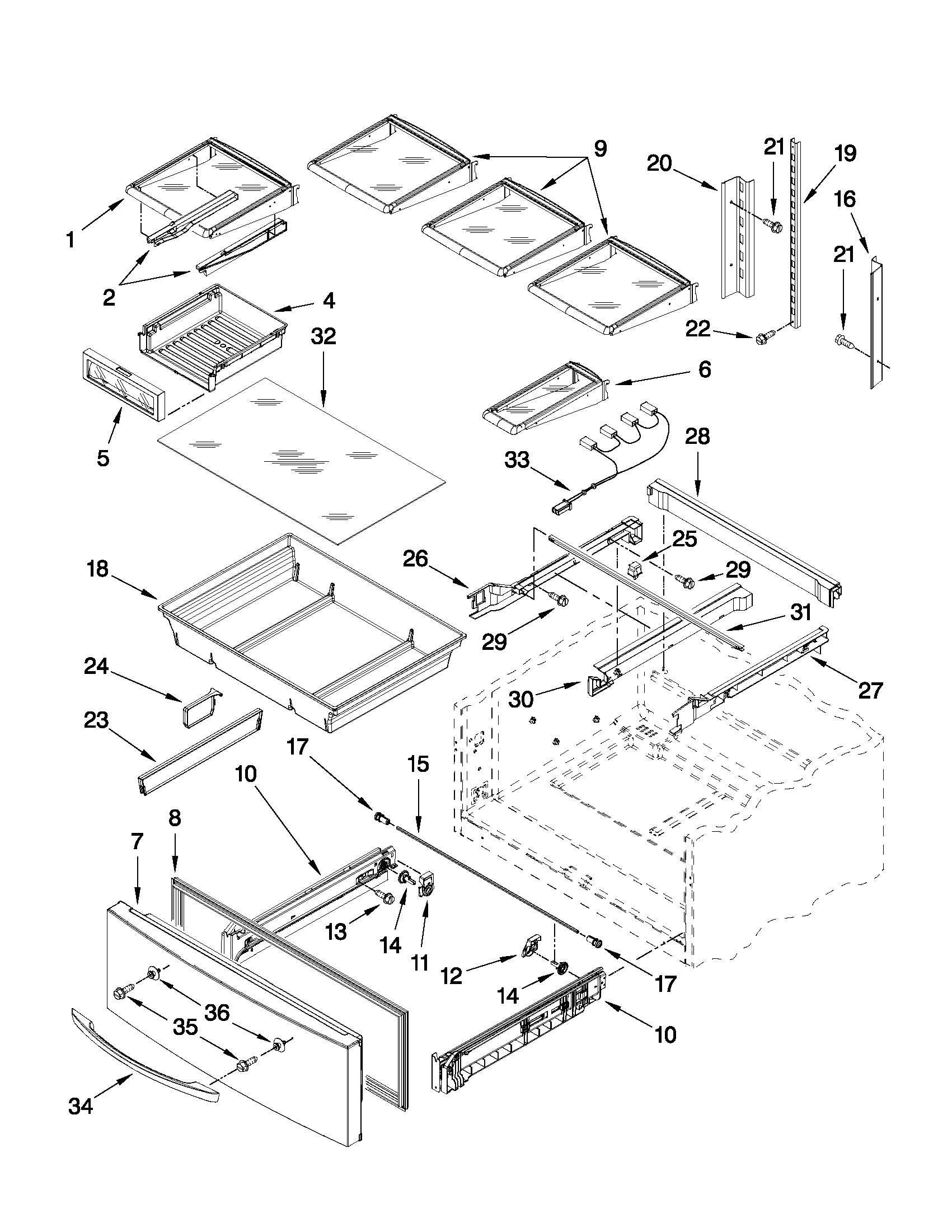 KitchenAid KFXL25RYMS1 shelf parts diagram