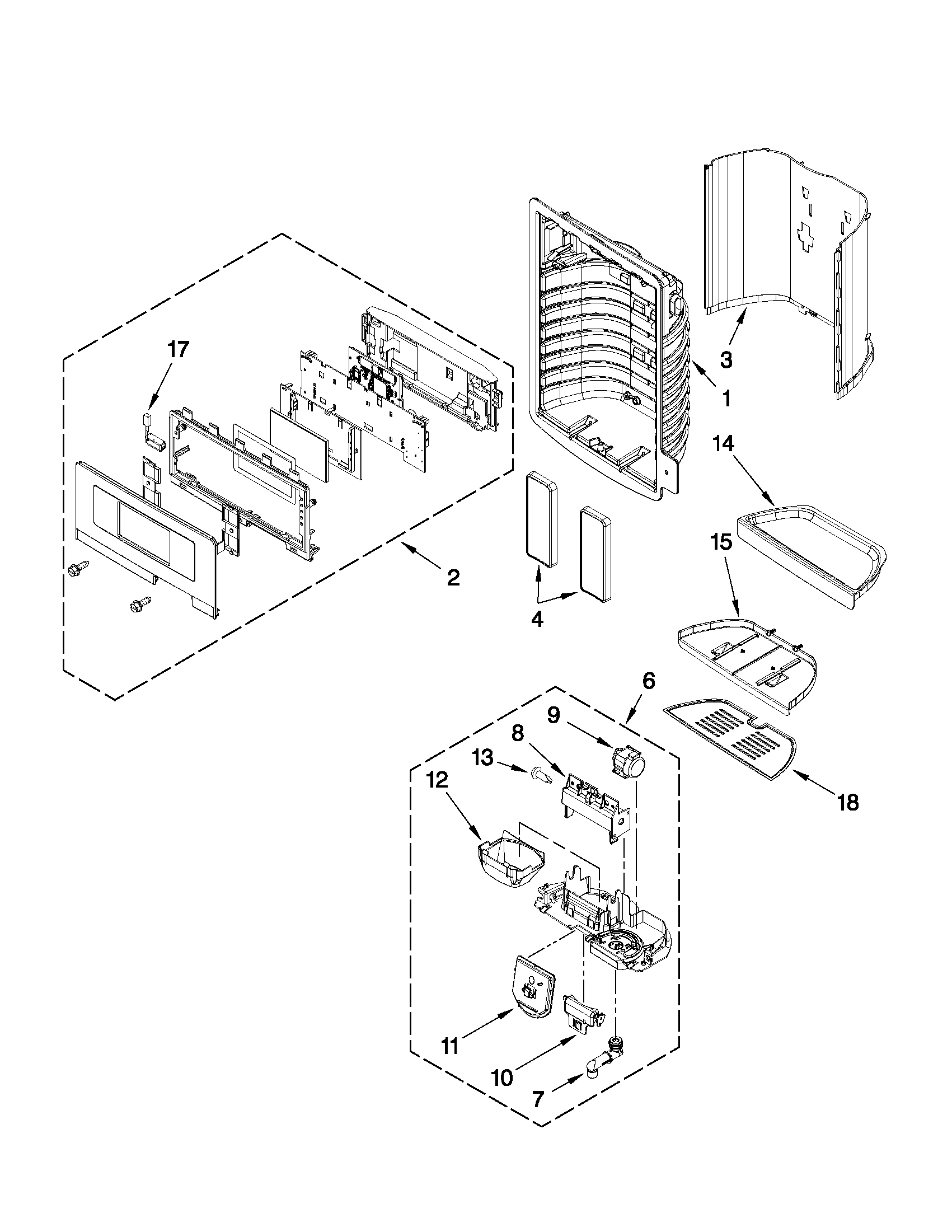 KitchenAid KFXL25RYMS1 dispenser front parts diagram