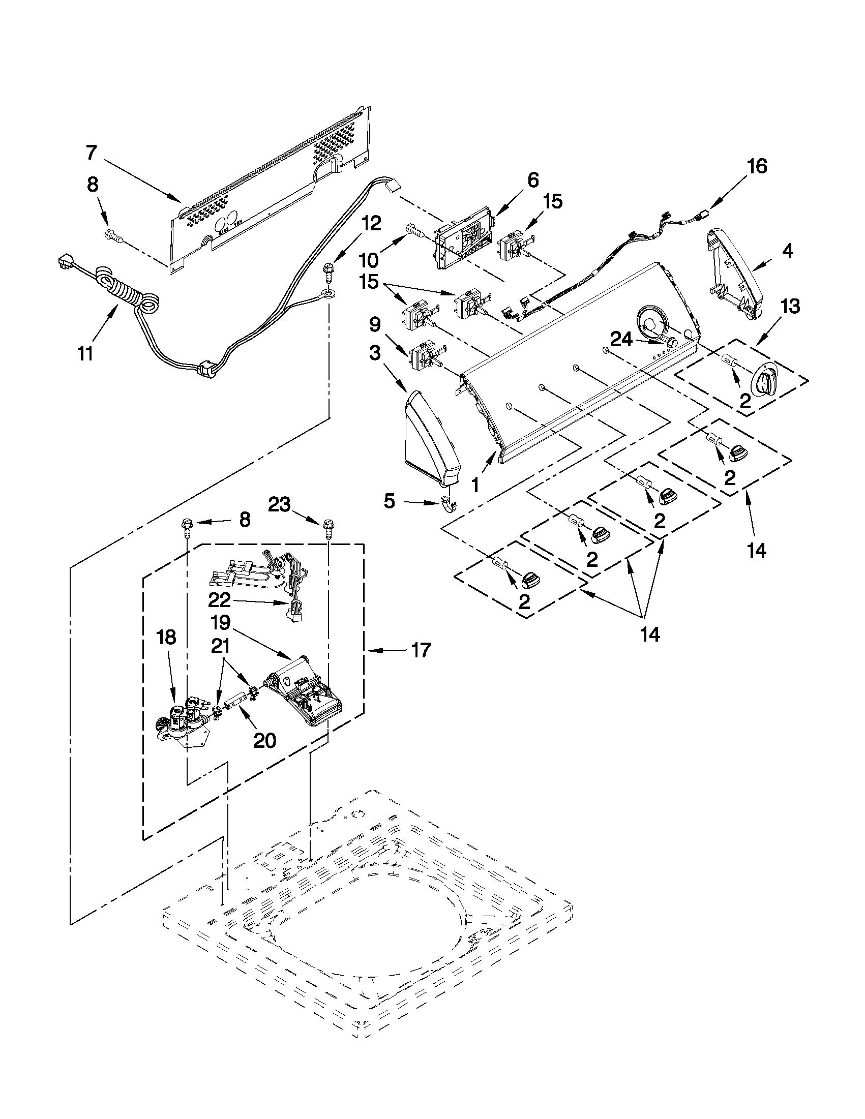 Crosley CAW12444XW1 console and water inlet parts diagram