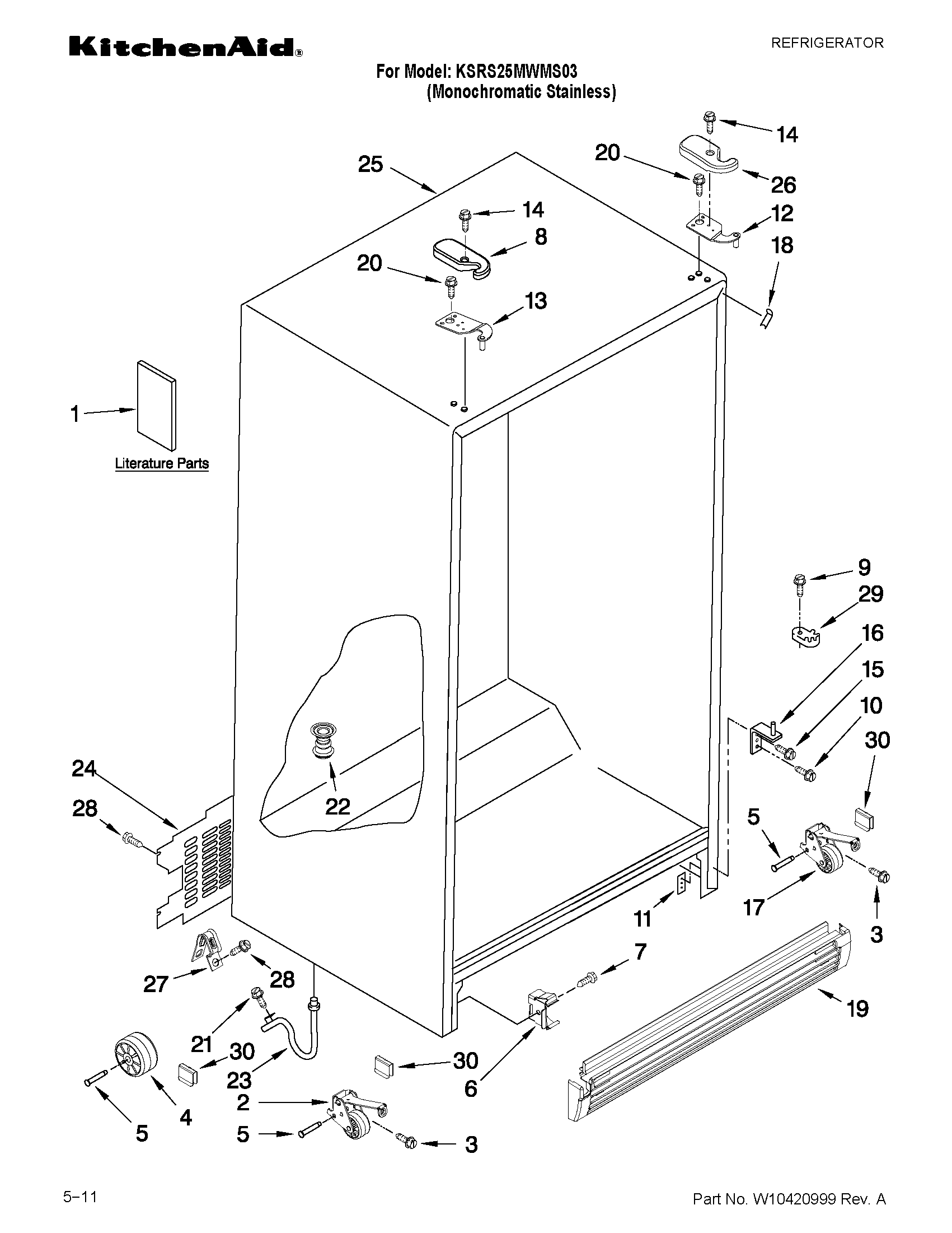 KitchenAid KSRS25MWMS03 cabinet parts diagram