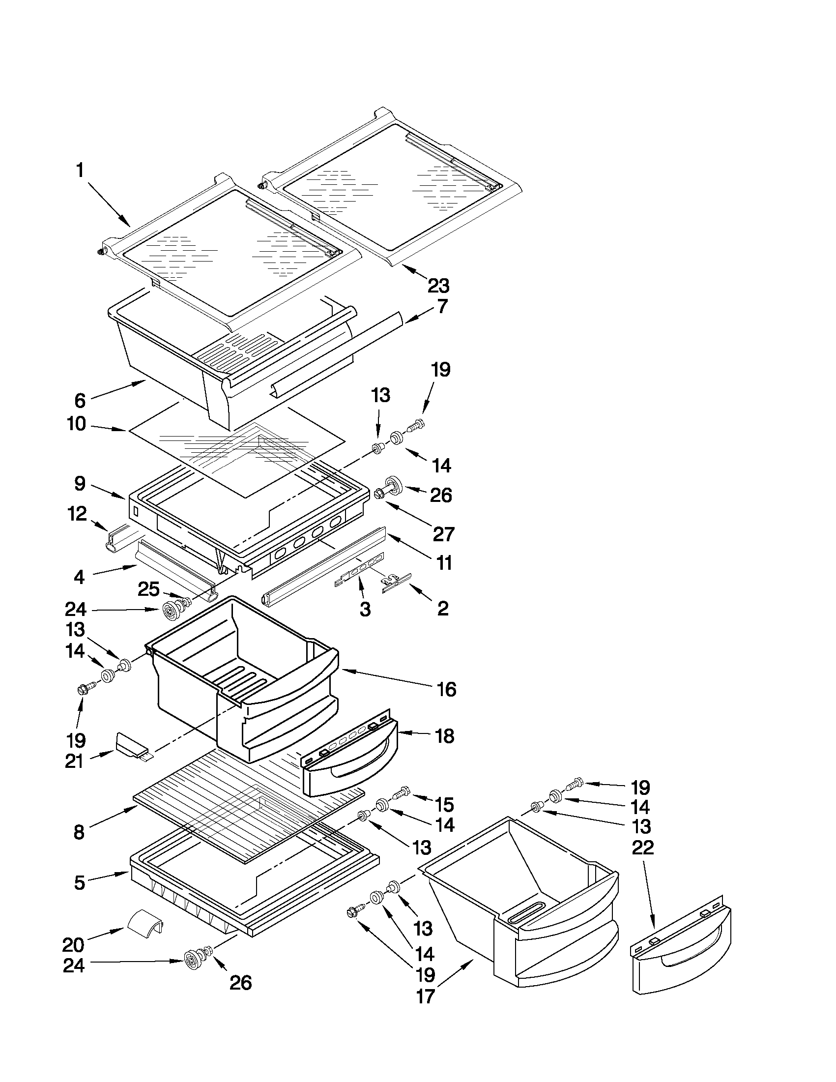 KitchenAid KSRS25MWMS03 refrigerator shelf parts diagram