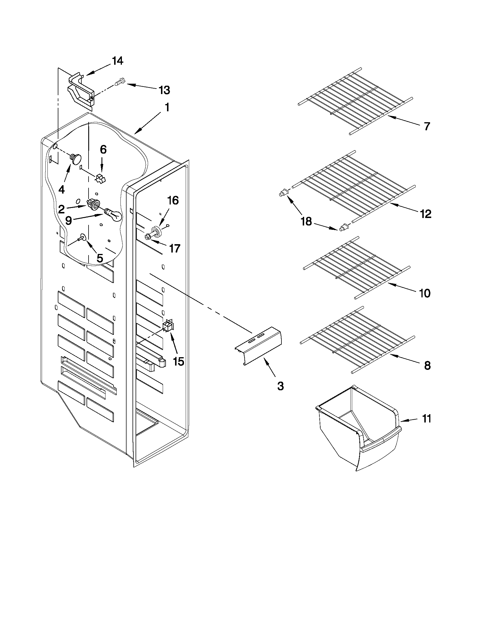 KitchenAid KSRS25MWMS03 freezer liner parts diagram