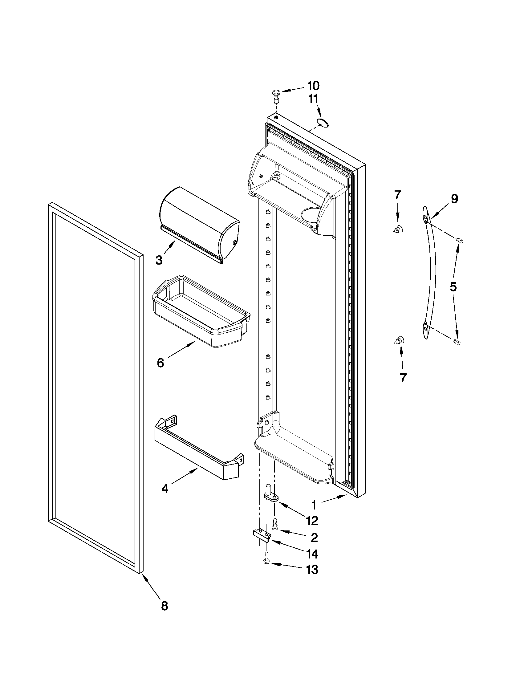 KitchenAid KSRS25MWMS03 refrigerator door parts diagram