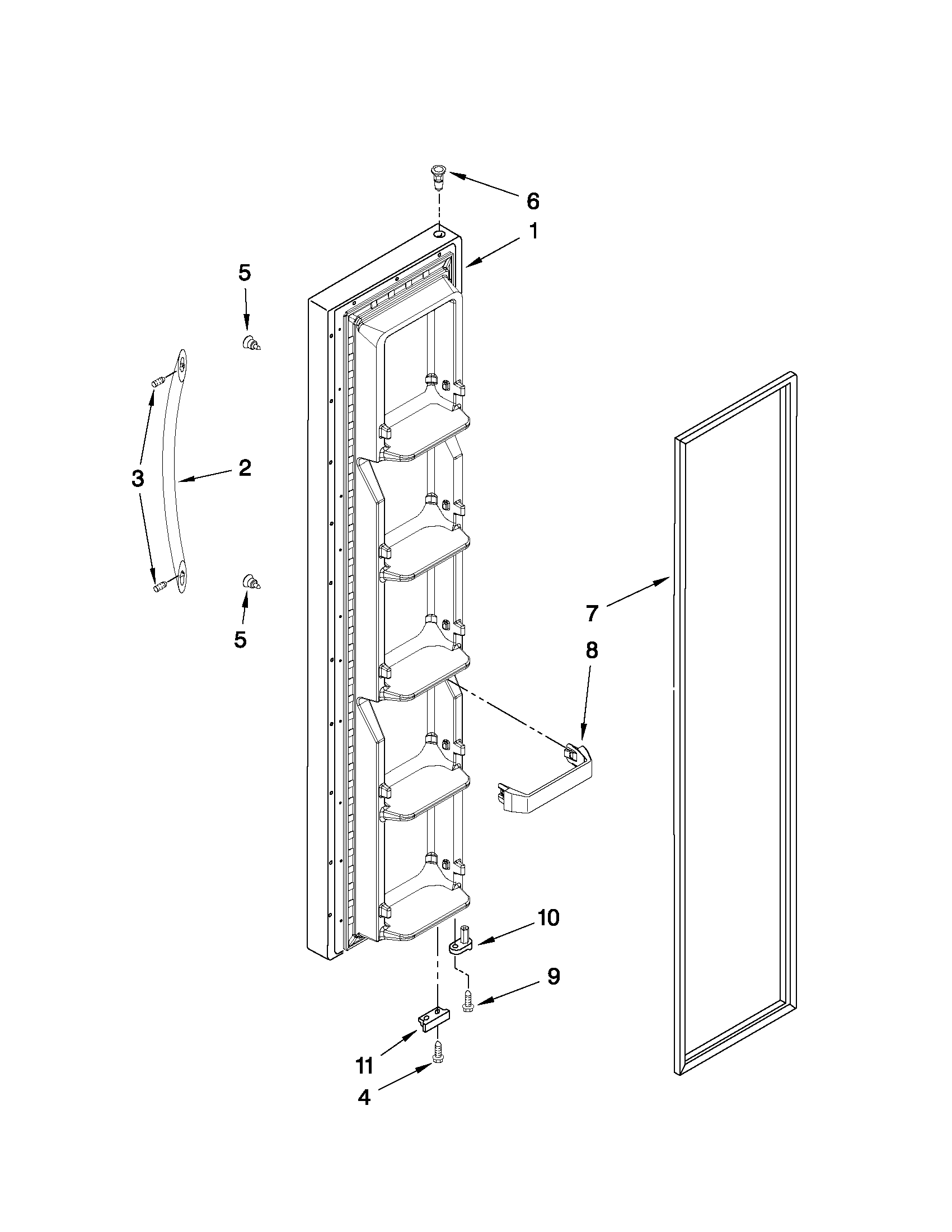 KitchenAid KSRS25MWMS03 freezer door parts diagram