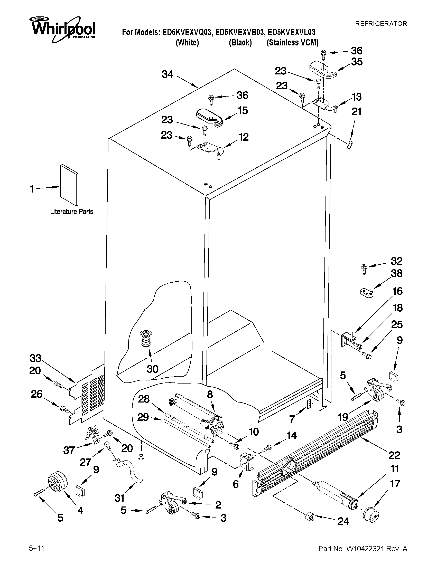 Whirlpool ED5KVEXVL03 cabinet parts diagram