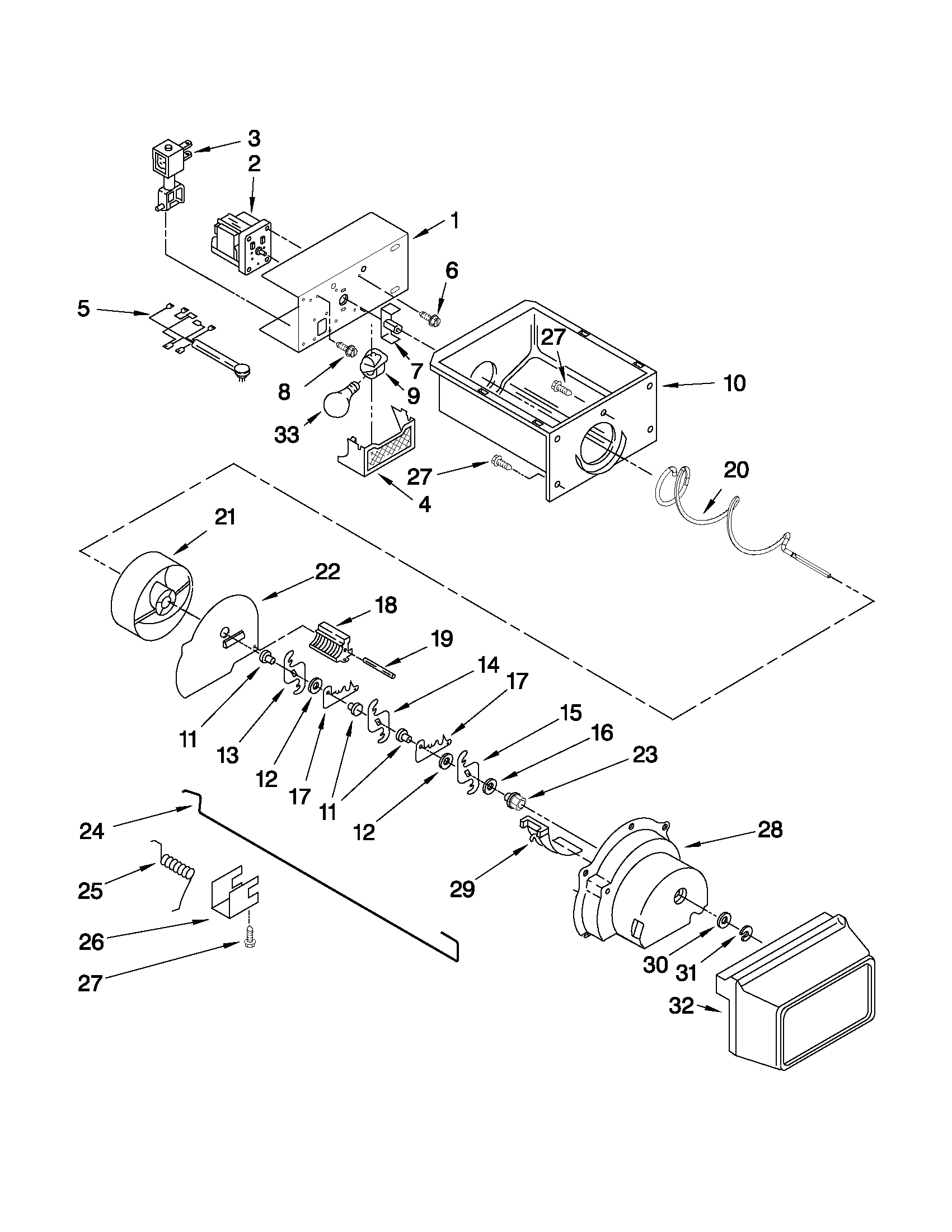 Whirlpool ED5KVEXVL03 motor and ice container parts diagram
