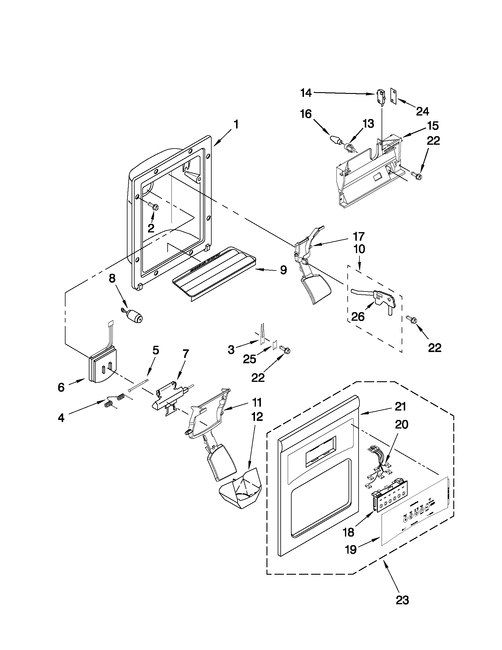 Whirlpool ED5KVEXVL03 dispenser front parts diagram