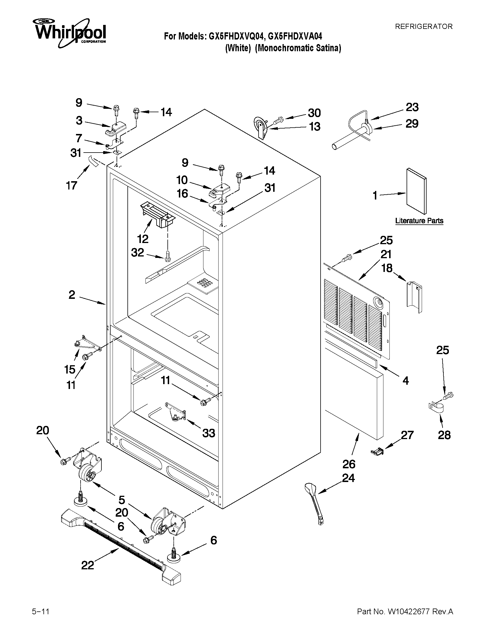 Whirlpool GX5FHDXVA04 cabinet parts diagram