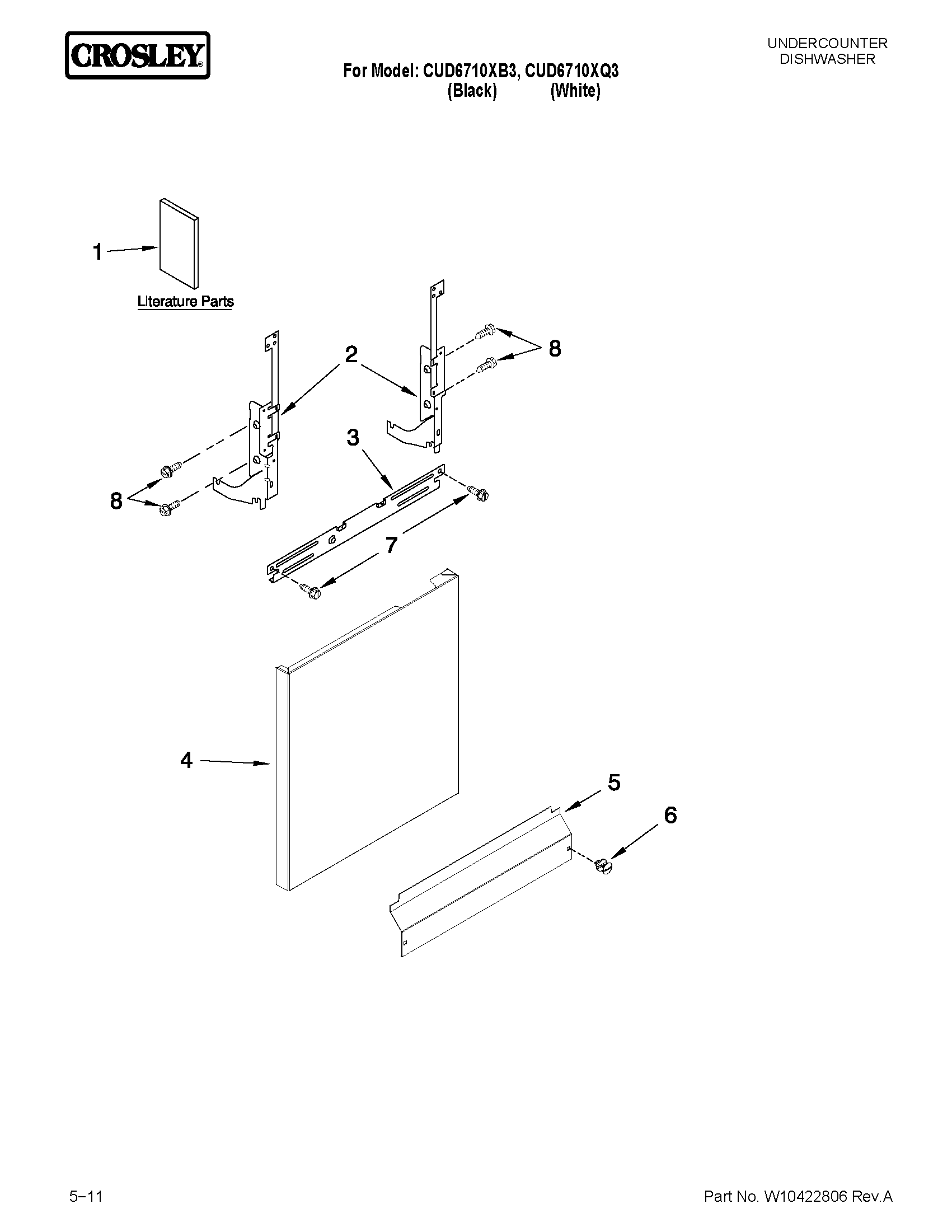 Crosley CUD6710XB3 door and panel parts diagram